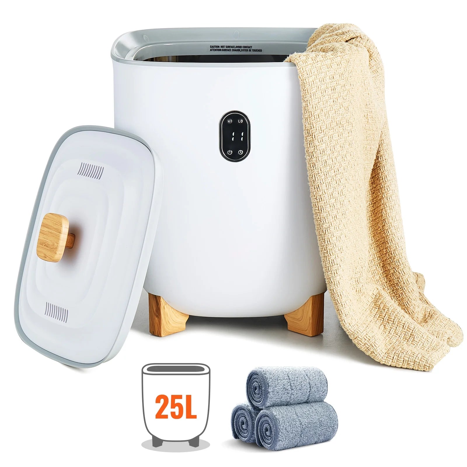 25L Luxury Towel Warmer Dual Heat Setting Towel Warmers Buckets with Auto Power-Off in 20/40/60/90 Mins, Efficient Bottom Heat Distribution, Digital Display, Spacious for Spa Robes, Blankets