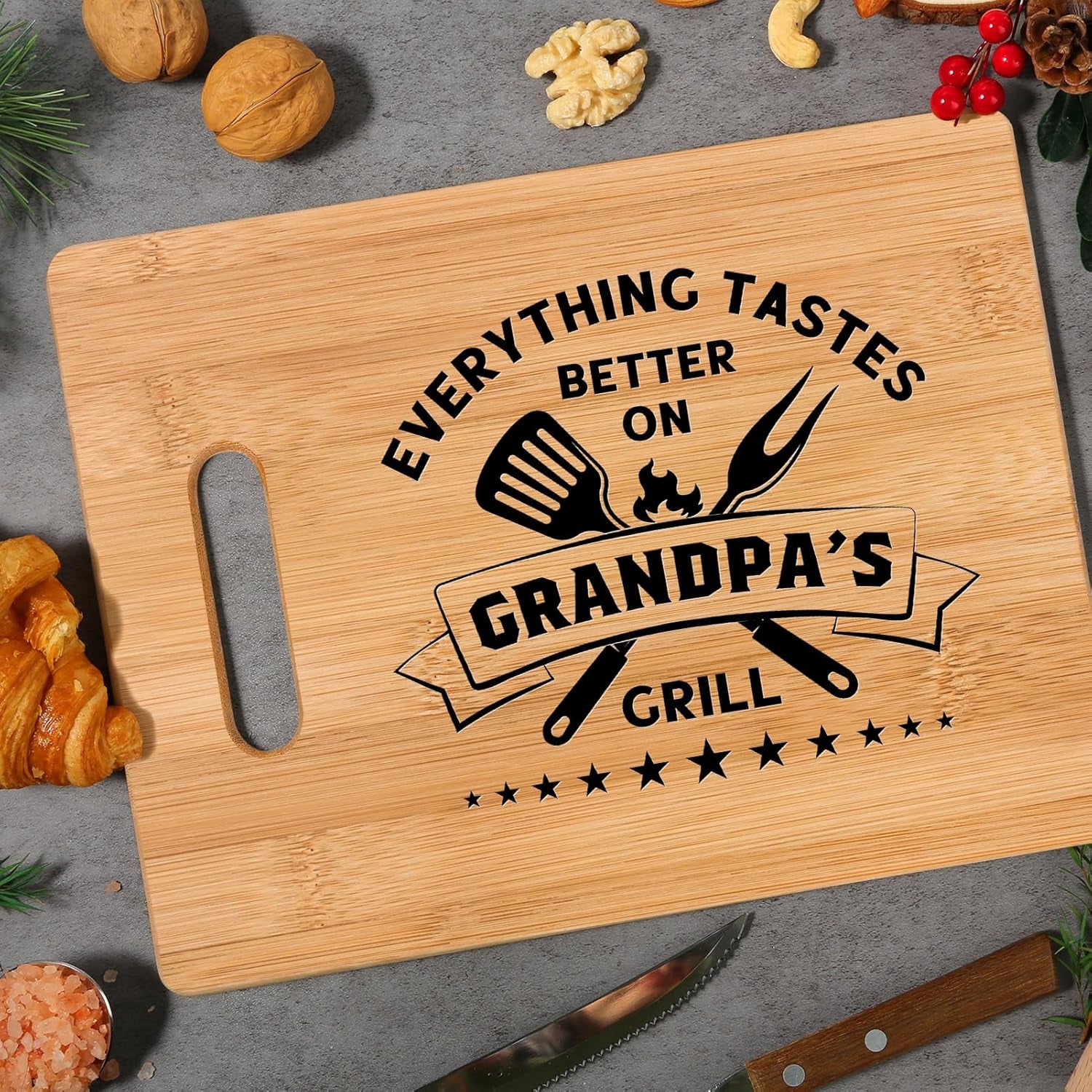 Gifts for Grandpa, Best Grandpa Christmas Gifts - Personalized Bamboo Cutting Board Gift for Grandpa Grandfather Papa, Cool Fathers Day, Christmas or Birthday Gifts for Grandpa