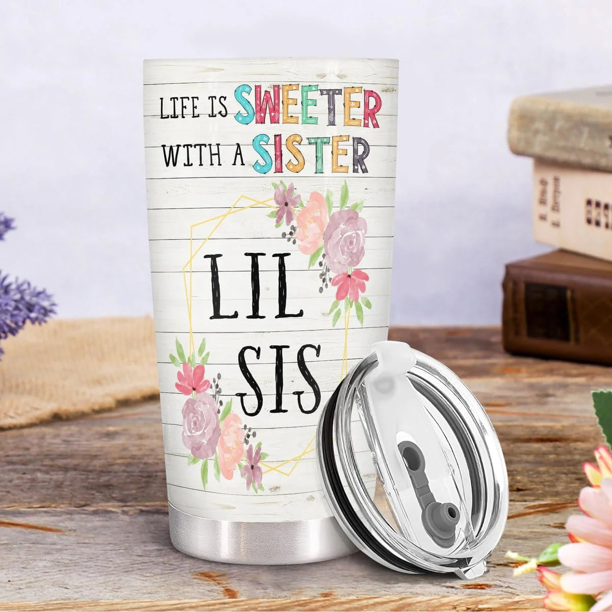 Sisters Gifts from Sister, Lil Sister Tumbler with Lid 20 Oz Stainless Steel, I Would Fight a Bear for You Sister Mug, Lil Sister Birthday Gifts, Cousin Gifts