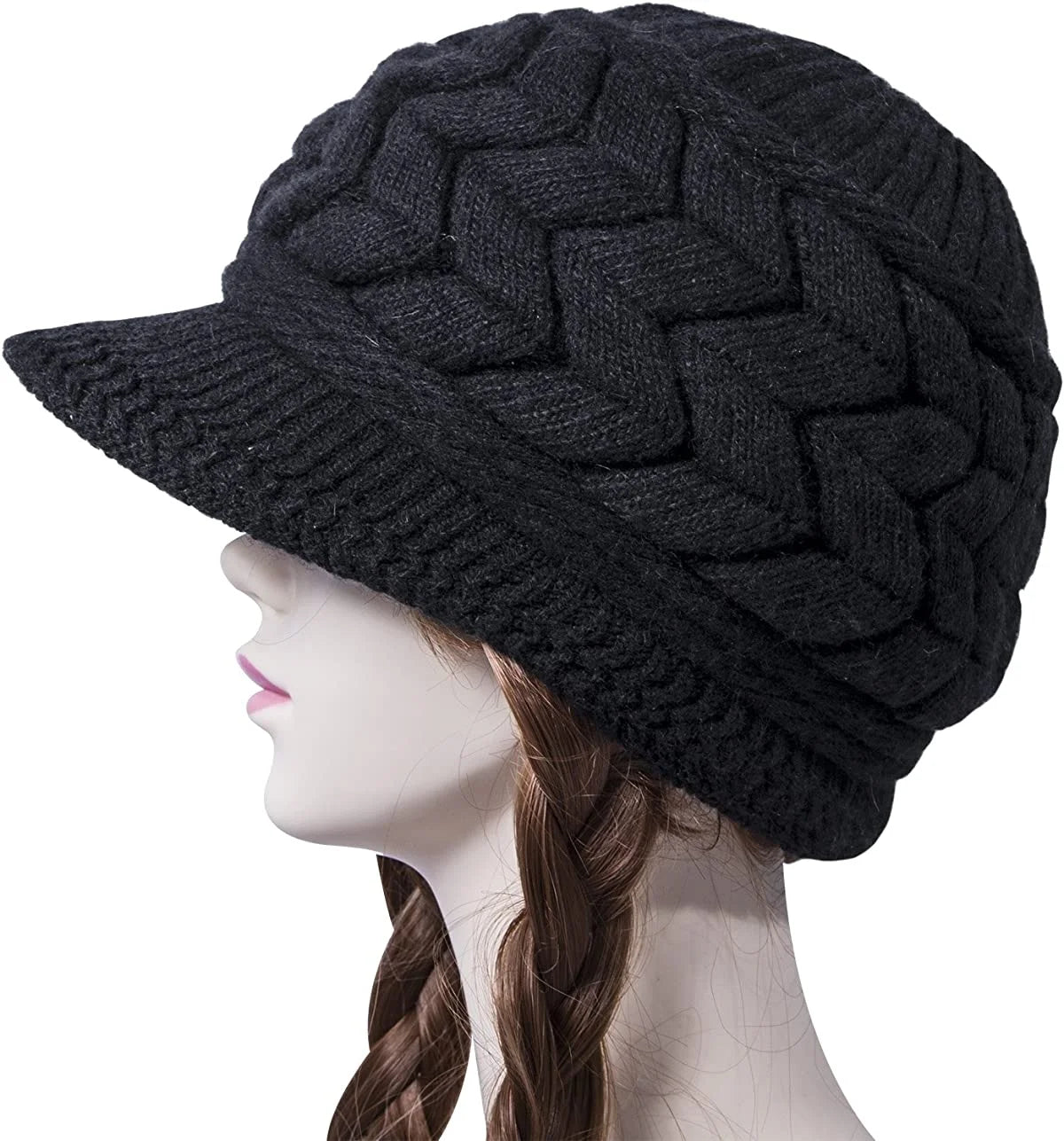 Womens Winter Beanie Hat Warm Knitted Slouchy Wool Hats Cap with Visor