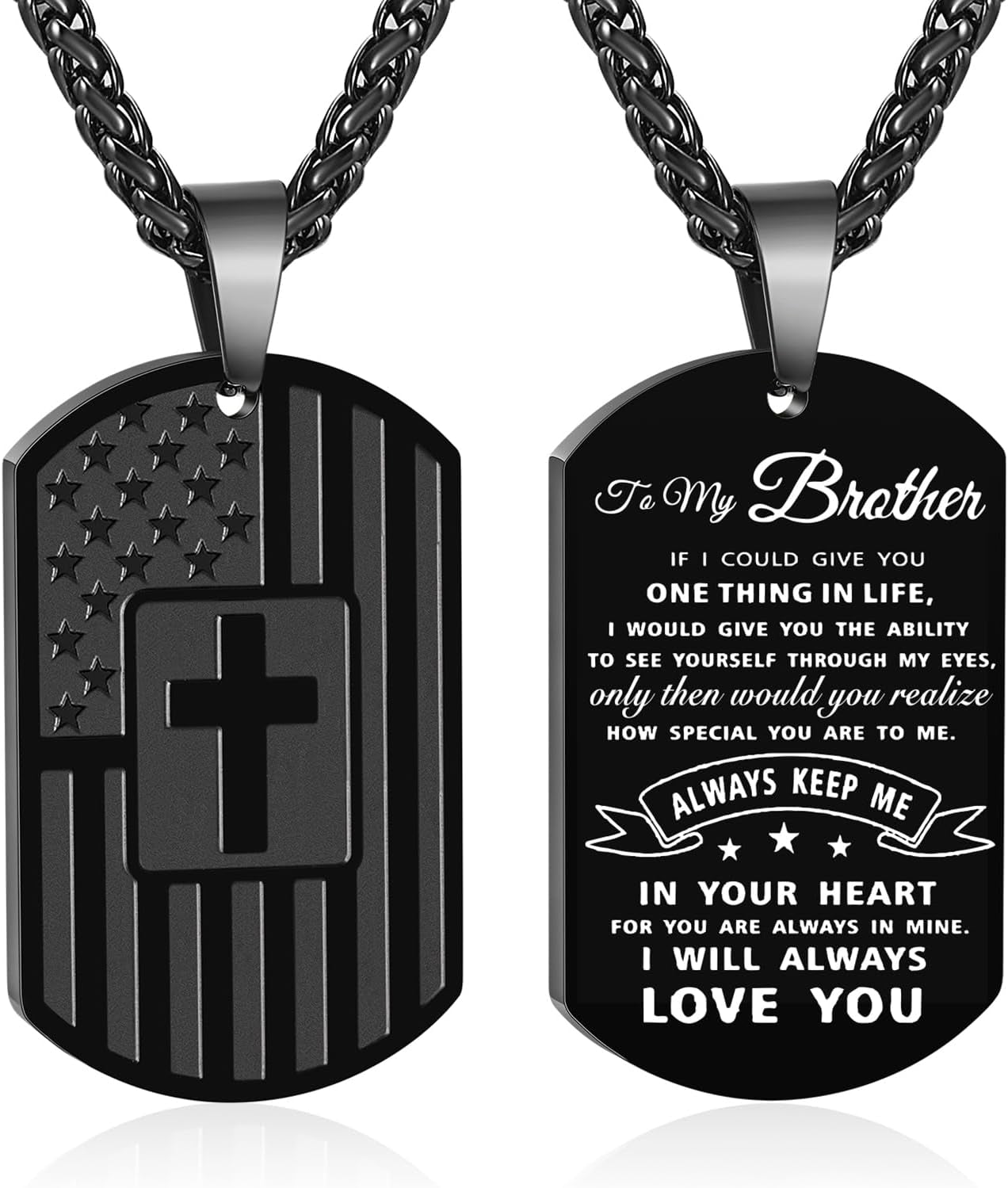 to My Son Dad Brother Husband Grandson Grandpa Boyfriend Man Dog Tag Cross Necklace Christian Religious American Flag Pendant Chain Christmas Valentine’S Day Jewelry Gifts for Men Boys