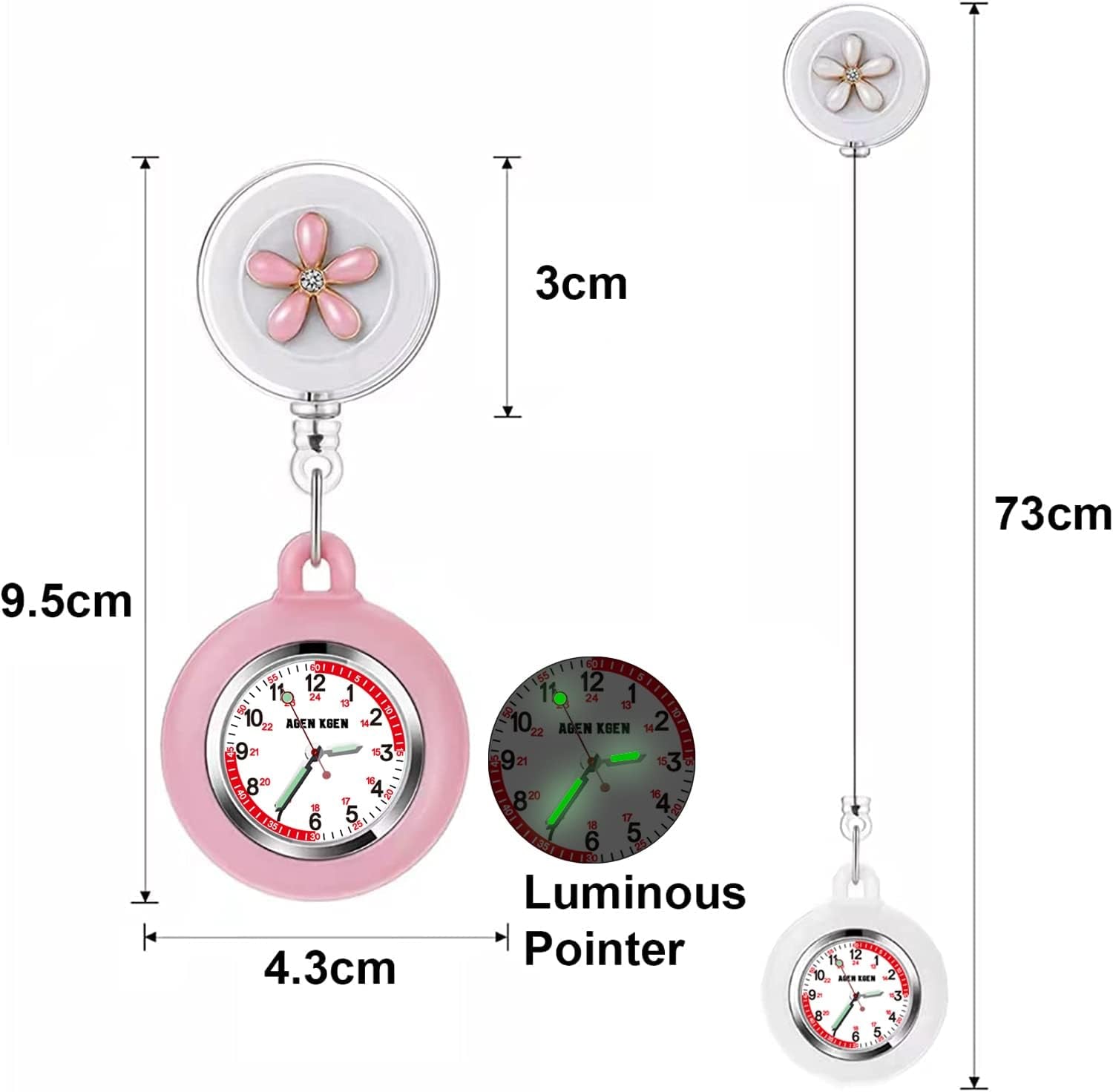 3X Retractable Nurse Watch for Nurses Doctors, Clip-On Hanging Lapel Nurse Watch Silicone Cover Brooch Fob Pocket Watch Badge Reel