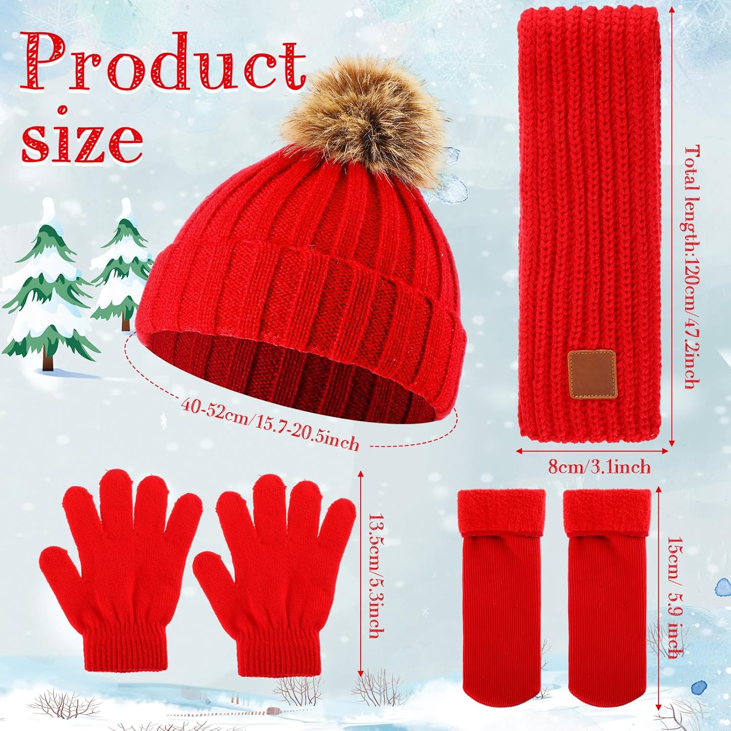 4 Pieces Kids Beanie Hat Scarf Gloves Socks Set Knit Winter Warm Set for Toddler Boys Girls