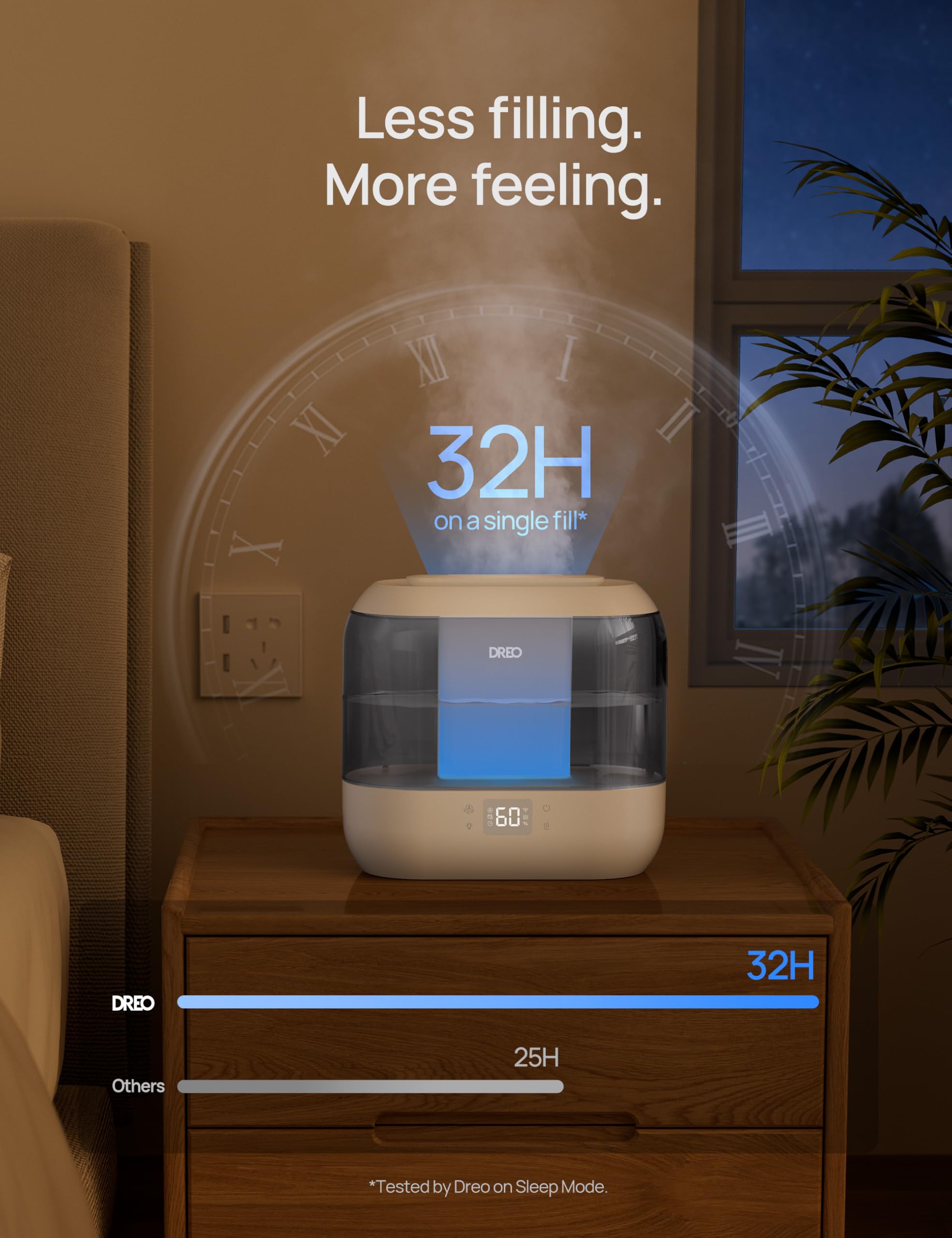 Dreo Smart Humidifiers for Bedroom, Top Fill 4L Cool Mist Humidifier with Nightlight, 32H Runtime, Touch/APP/Voice Control, Quiet Ultrasonic Humidifiers for Large Room, Home, Baby, Plants, Office