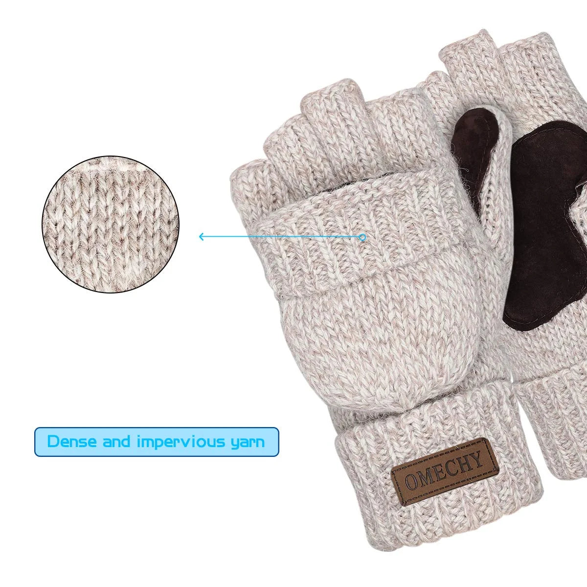 Mittens Winter Fingerless Gloves Warm Wool Knitted Gloves Convertible Gloves for Men and Women