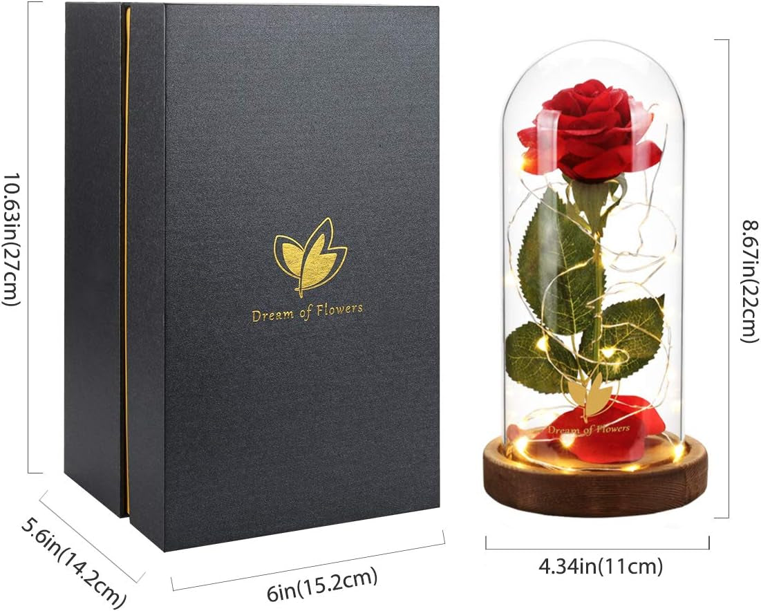 Beauty and the Beast Rose, Christmas Rose Gifts for Women, Birthday Gifts for Mom, Light up Rose in Glass Dome, Eternal Rose Flower Gifts for Mum, Mother'S Day Rose Gifts for Her