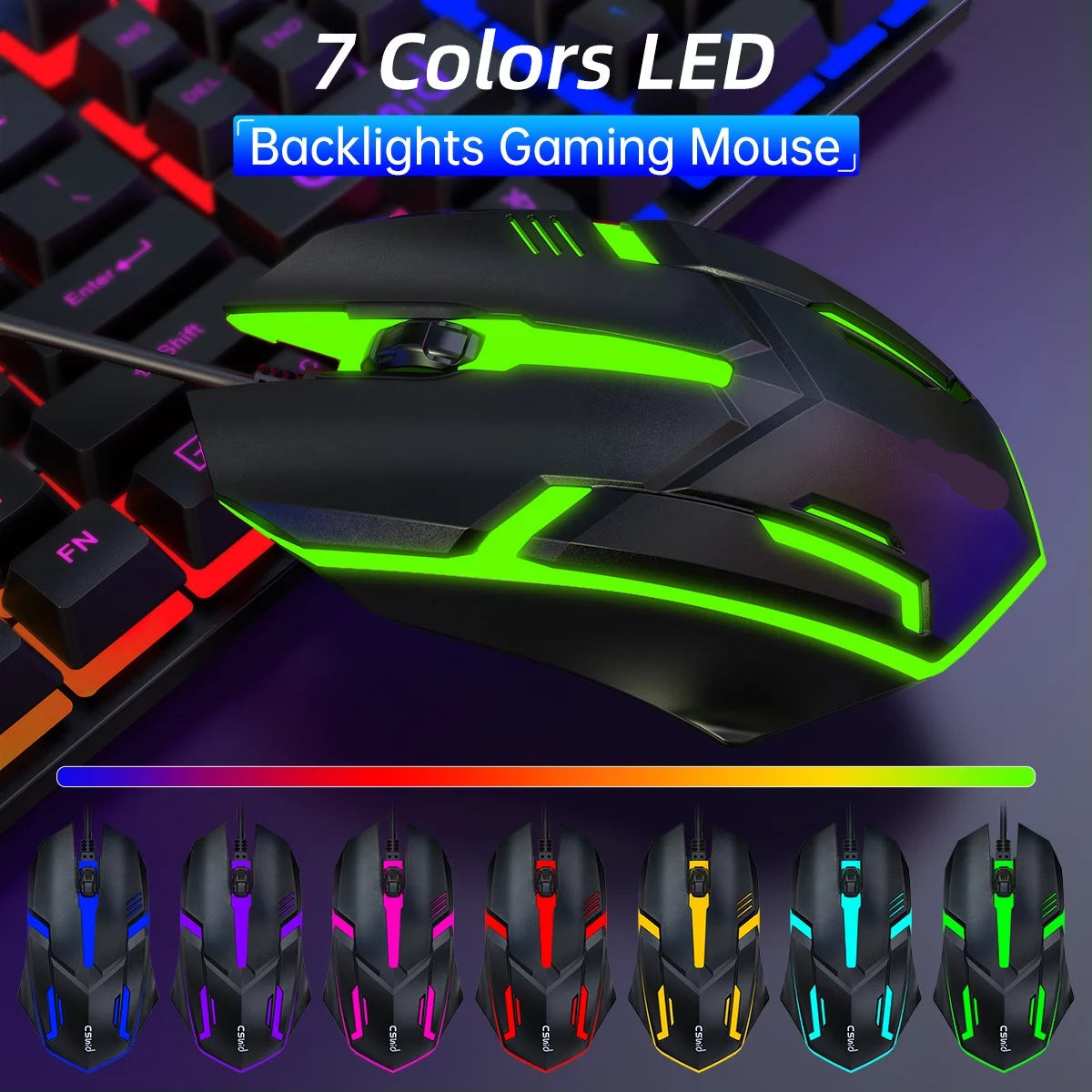 Gaming Keyboard & Mouse, 104 Keys Rainbow LED RGB Backlit Quiet Computer Keyboard, Multimedia Keys, 26 Anti-Ghosting Keys, Waterproof Light up USB Wired Keyboard for PC Gamers Desktop Computer Laptop