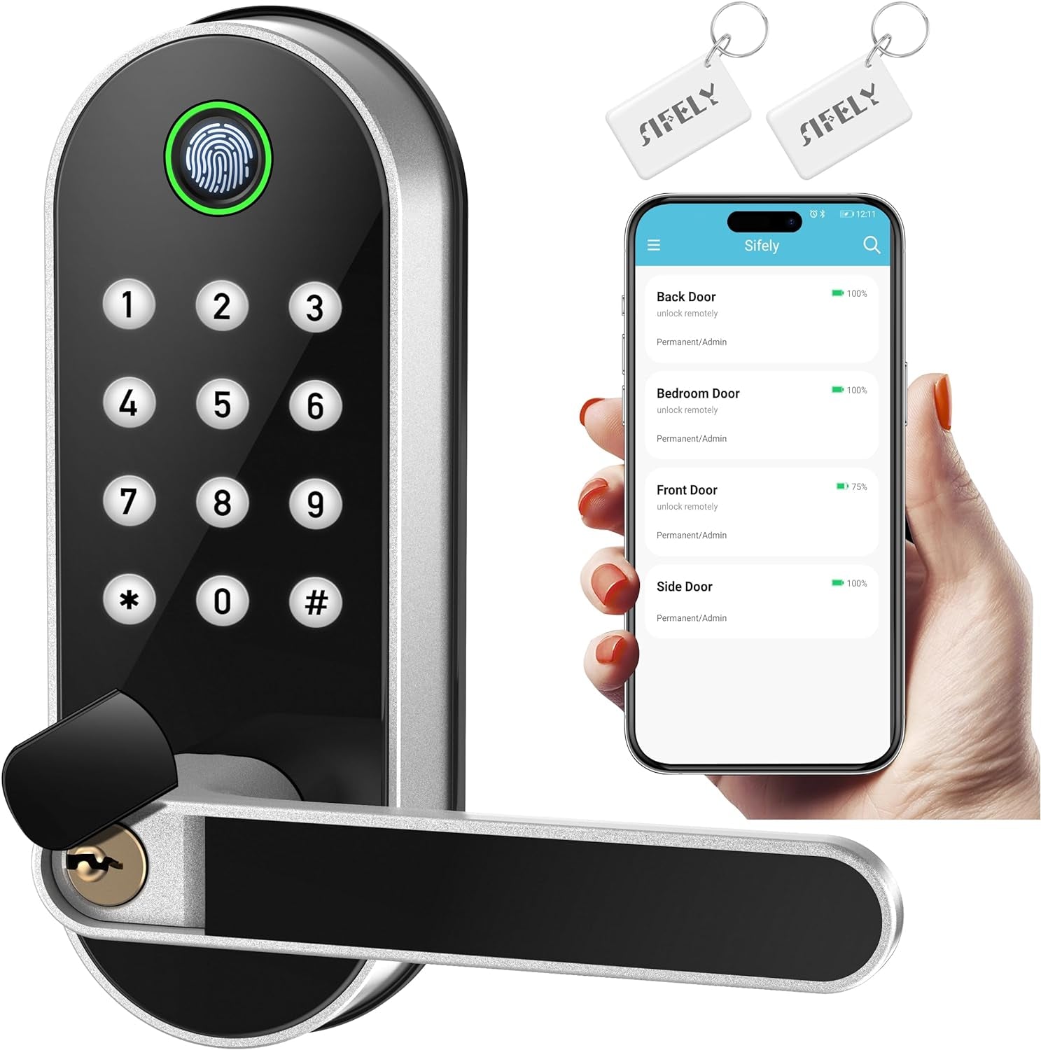 Keyless-Entry Fingerprint Smart Door Lock: Digital Electronic Lock with Code, Electric Door Knob, Fingerprint Door Handle Lock, Deadbolt Alternatives, Perfect for Exterior/Interior/Entry/Bedroom Doors