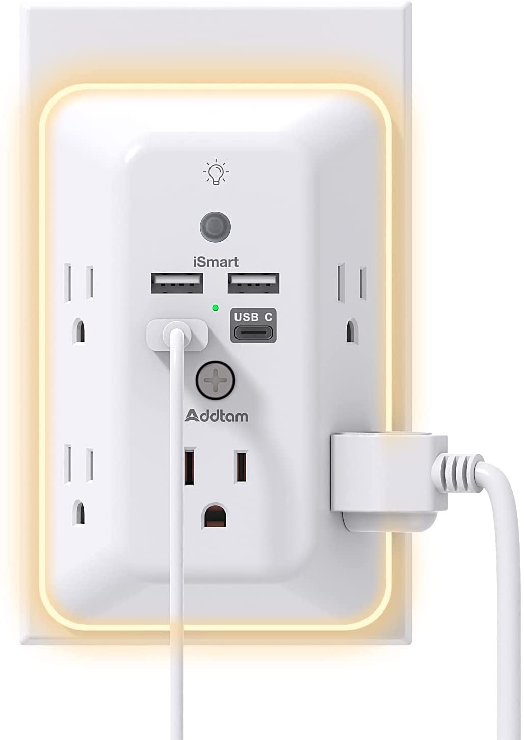 Surge Protector, Outlet Extender with Night Light,  5-Outlet Splitter and 4 USB Ports(1 USB C), Multi Plug Wall Outlet for Home Office Dorm Room Essentials