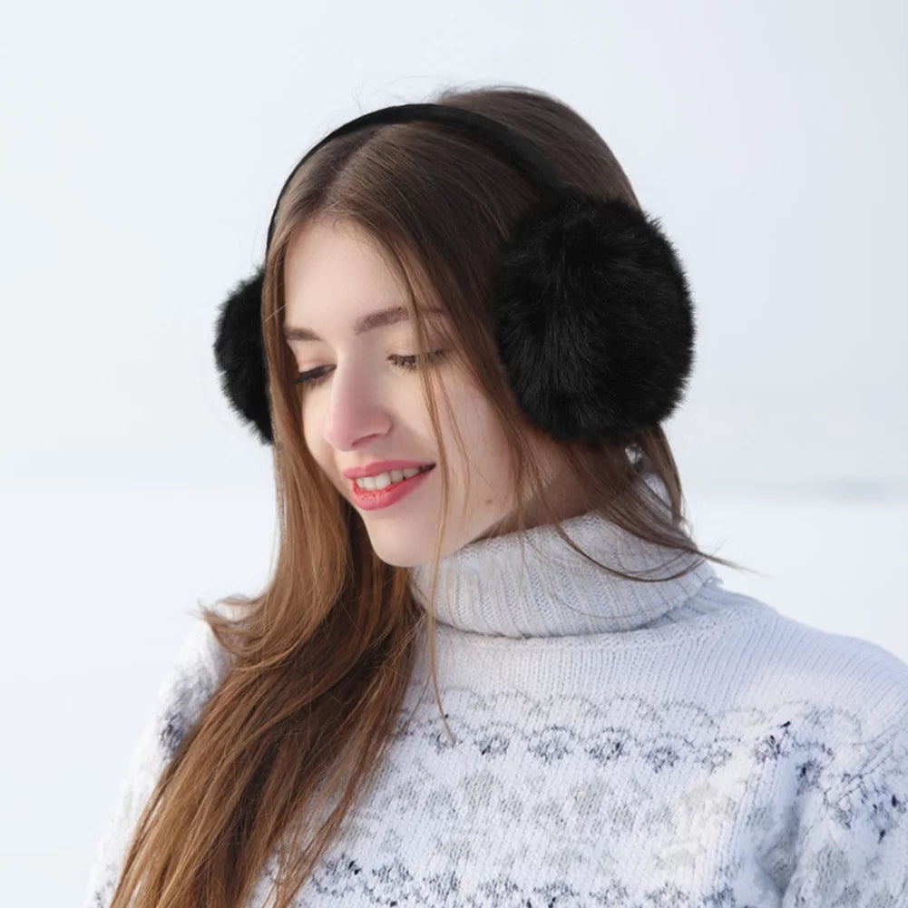 2 Pcs Winter Earmuffs for Women Fluffy Cute Ear Muffs for Winter Black and White