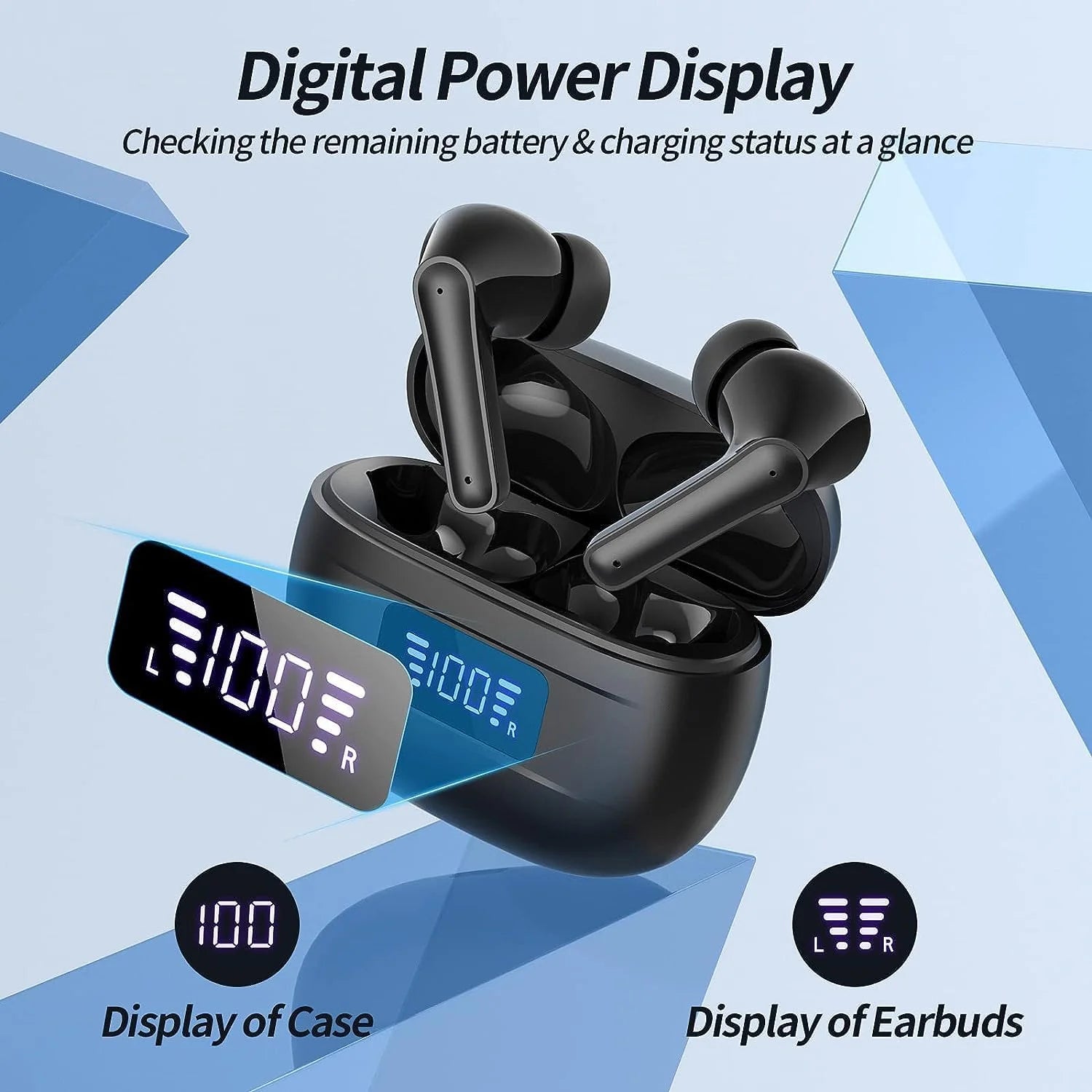 Wireless Ear Buds Bluetooth Earbuds 76H Playback Noise Cancellation Clear Calls Headphones Power Display Protable Charging Case Light Weight IPX7 Waterproof Earphones for Android Ios