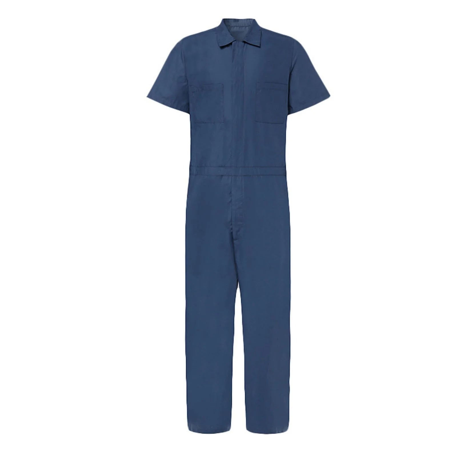 Mens Short Sleeve Zip up Coverall Lightweight Work Jumpsuit with Elastic Waist and Multi Pockets Flash Deals Today Blue XXXL