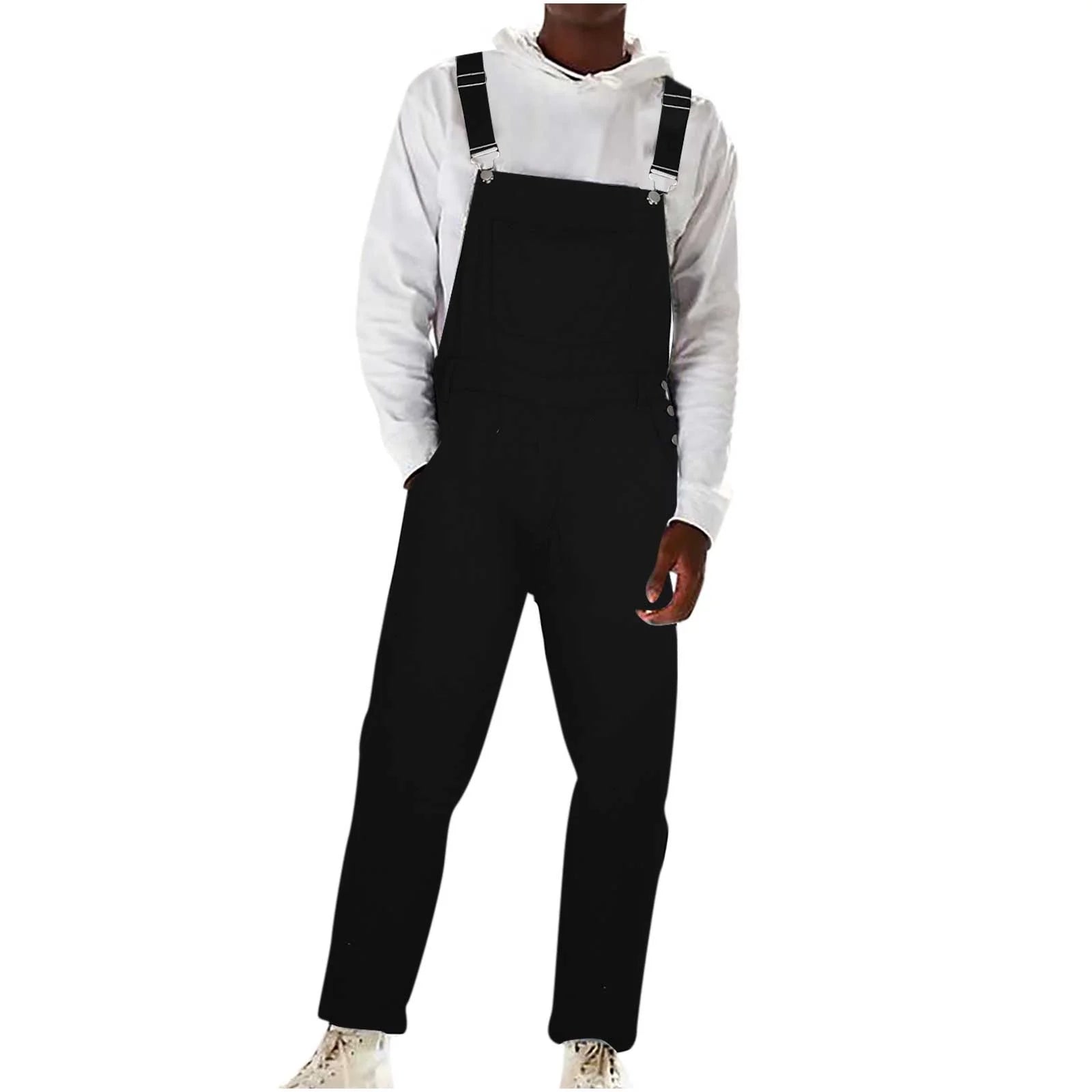 Men'S Denim Bib Trousers Casual Cargo Overalls Jeans Jumpsuits Workwear Trousers Lightweight Fashion Adjustable Straps Long Cargo Trousers Multiple Pockets Hippy Clothes Black 1 M