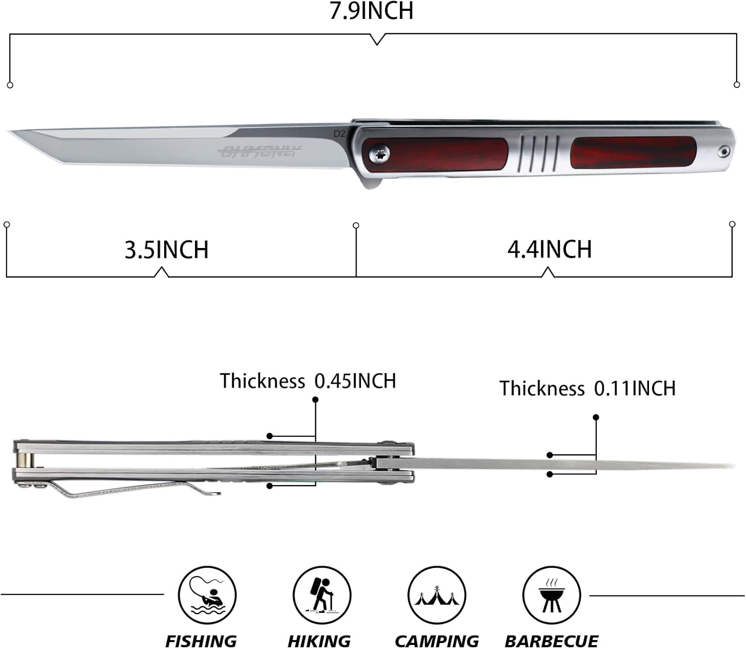 Pocket Knife for Men, 3.5 Inch Folding Knife with Pocket Clip,Rosewood Handle Tanto Knife, Great Gift for Men and Women