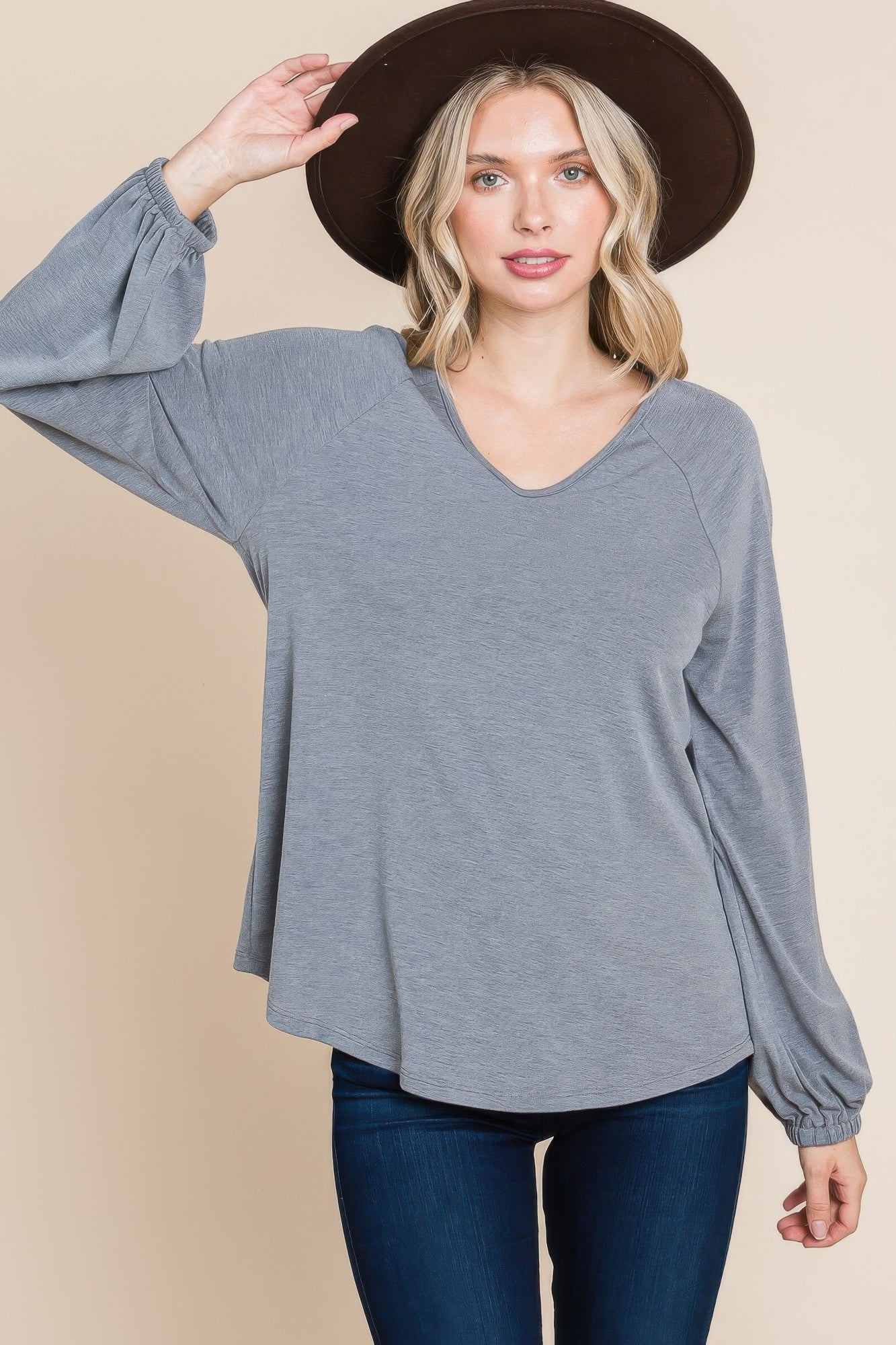 Casual V Neck Basic Long Sleeve Top