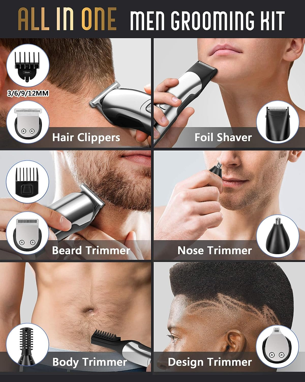 Beard Trimmer for Men, Waterproof Electric Razor for Nose, Body, Face and Mustache, Cordless Hair Clippers Shavers for Men Grooming Kit, Gifts for Men Husband Father