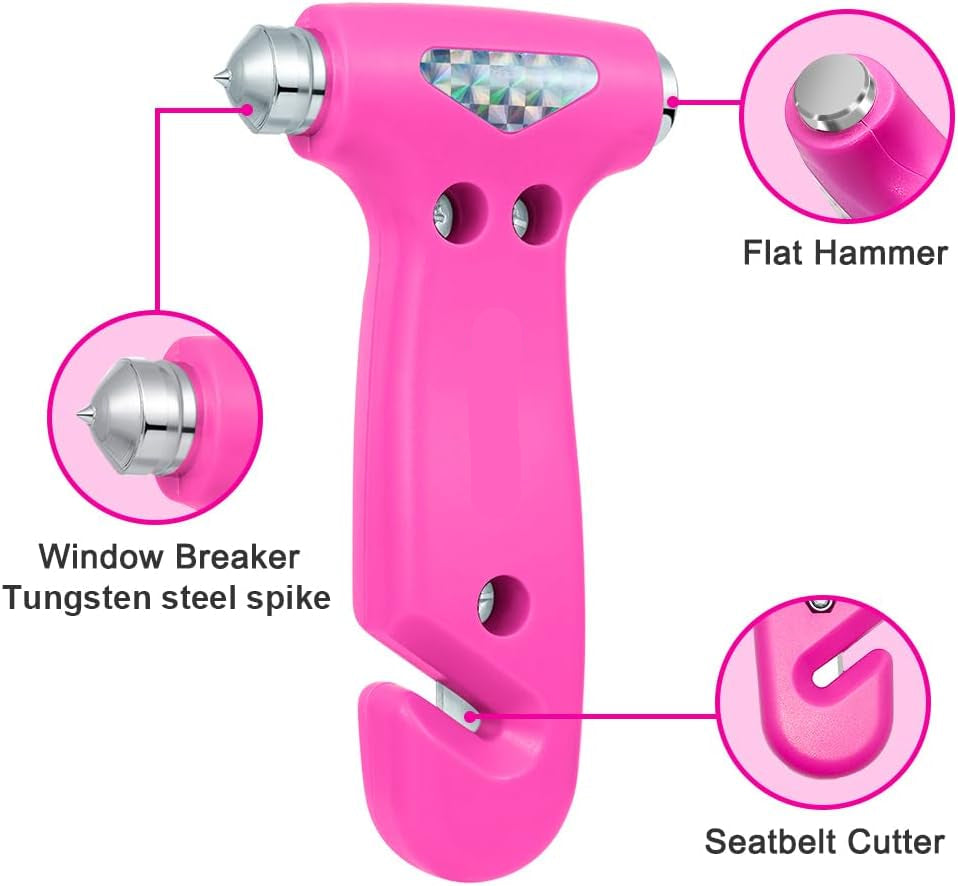 Car Safety Hammer, Automotive Window Breaker and Seatbelt Cutter for Women, Roadside Emergency Kit, 3 in 1 Escape Tools, Road Trip Essential and Must Haves (1, Pink)