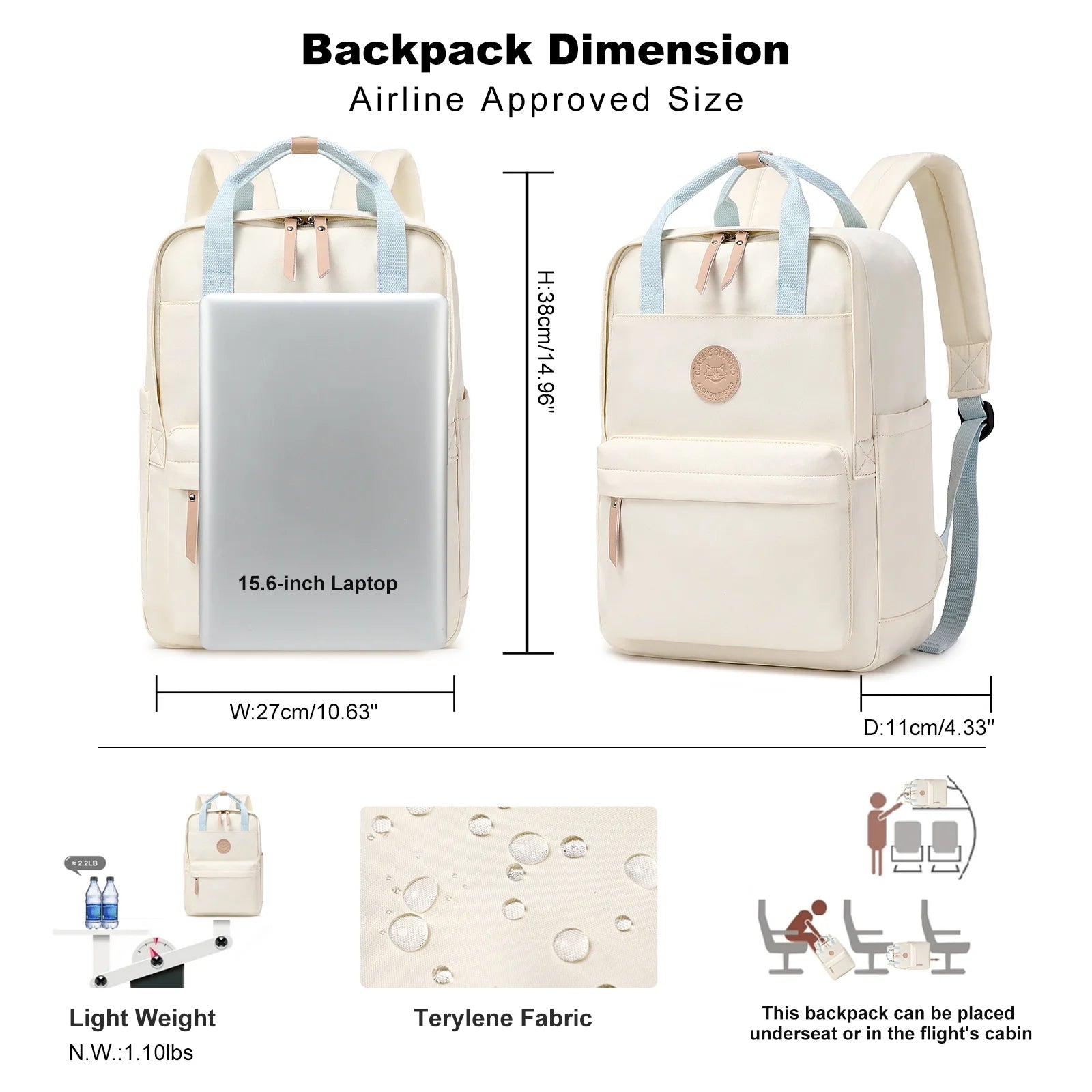 Laptop Backpack,15Inchstylish Backpack,Business Work Bag,Waterproof College Work Bags for Women,Beige