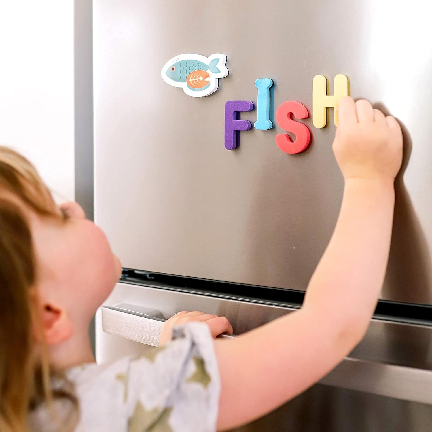 - Fridge Magnets for Toddlers - Learning Magnets for Toddlers - Set of 52 Toddler Magnets - 26 Big Foam Food Magnets + 26 ABC Alphabet Magnets - Fun Refrigerator Magnets for Kids