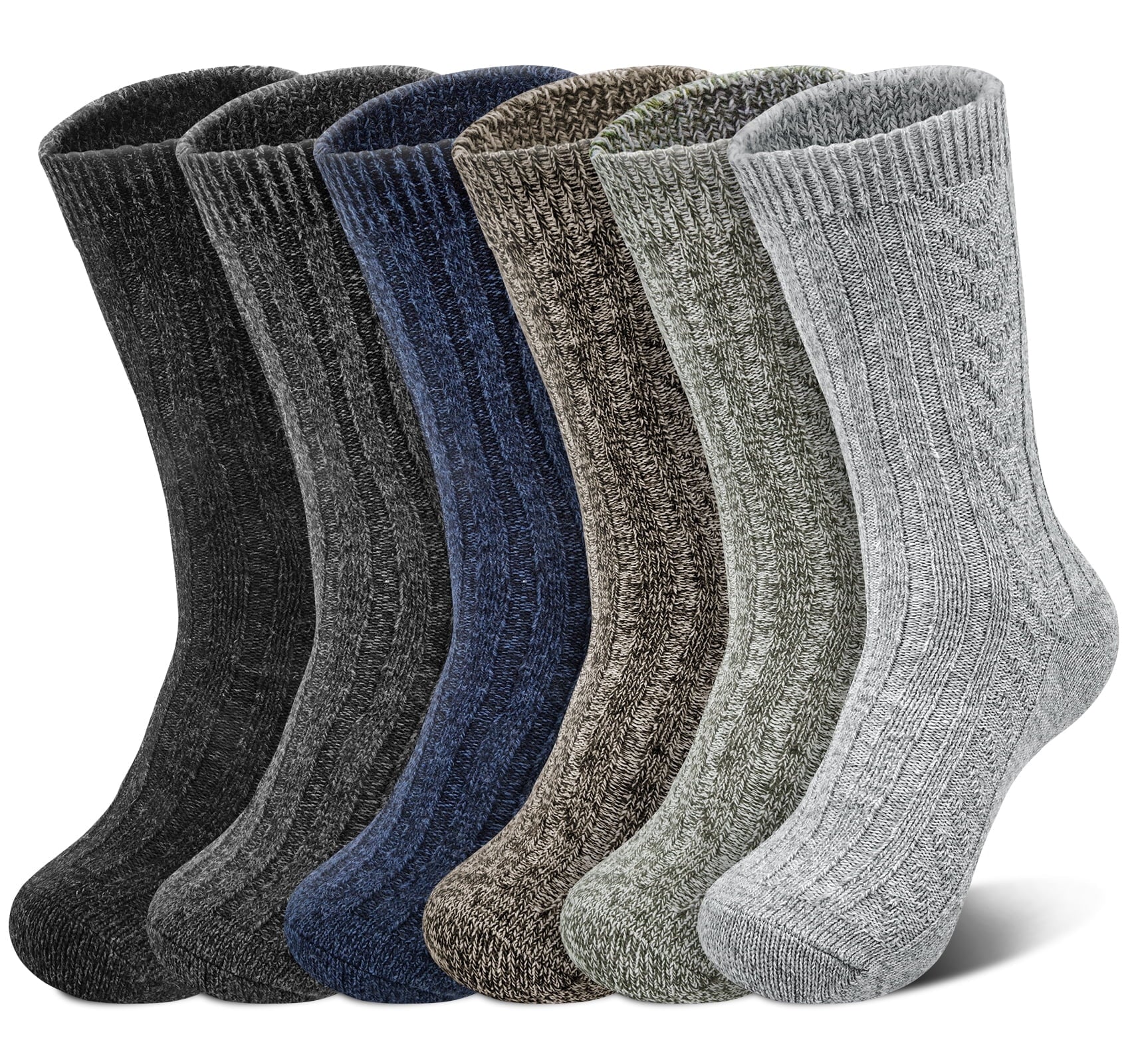 Mens Wool Socks Crew Dress Cozy Boot Thermal Winter Heated Thick Warm Socks, Size 6-12, 6 Pairs