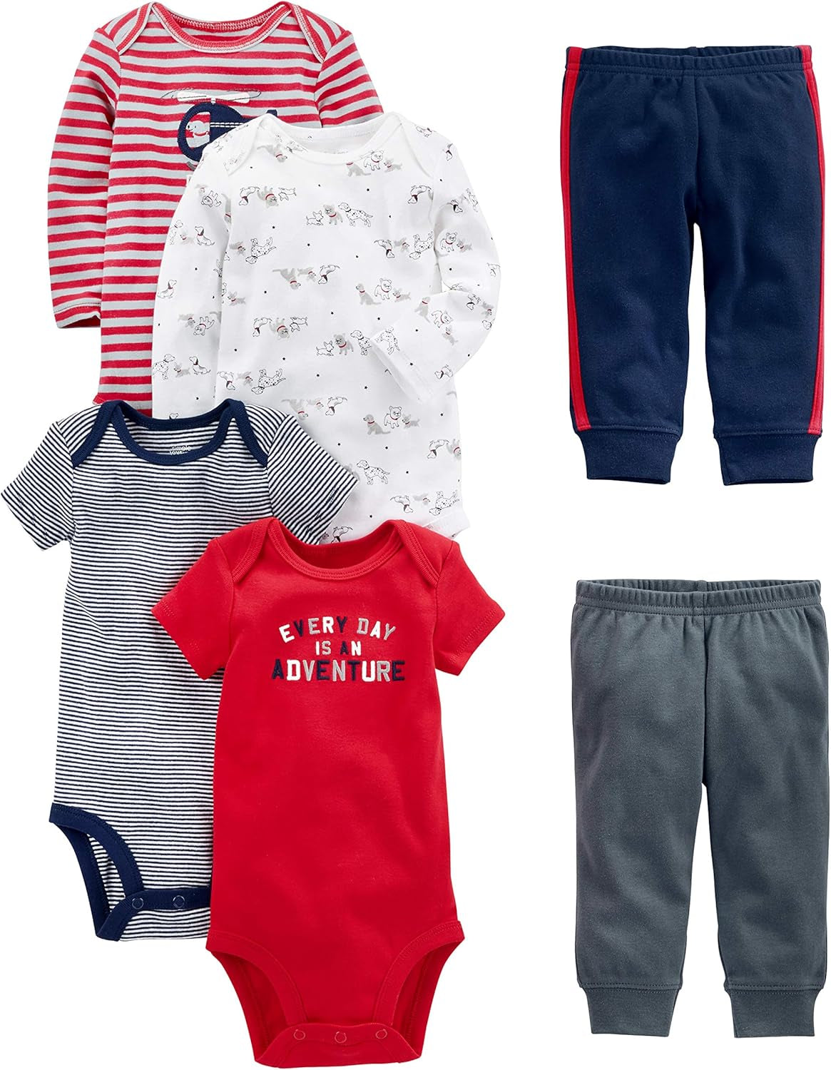 Baby Boys' 6-Piece Bodysuits (Short and Long Sleeve) and Pants Set