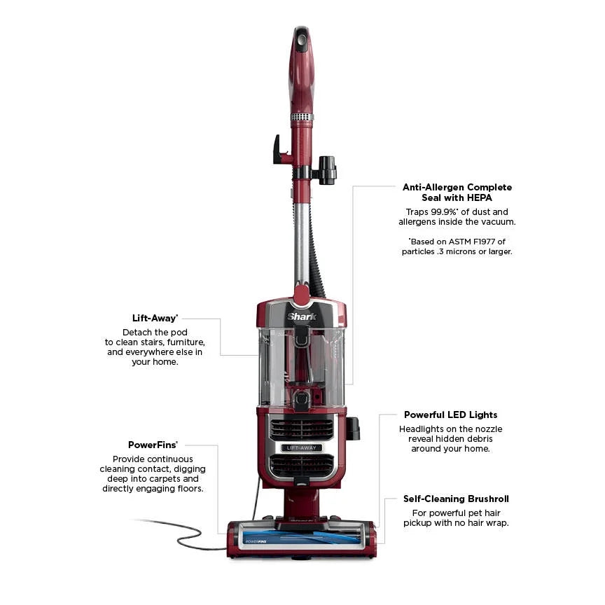 Navigator Lift-Away Pet Upright Vacuum Cleaner - Powerfins Brushroll, HEPA Filter, Anti-Allergen Seal