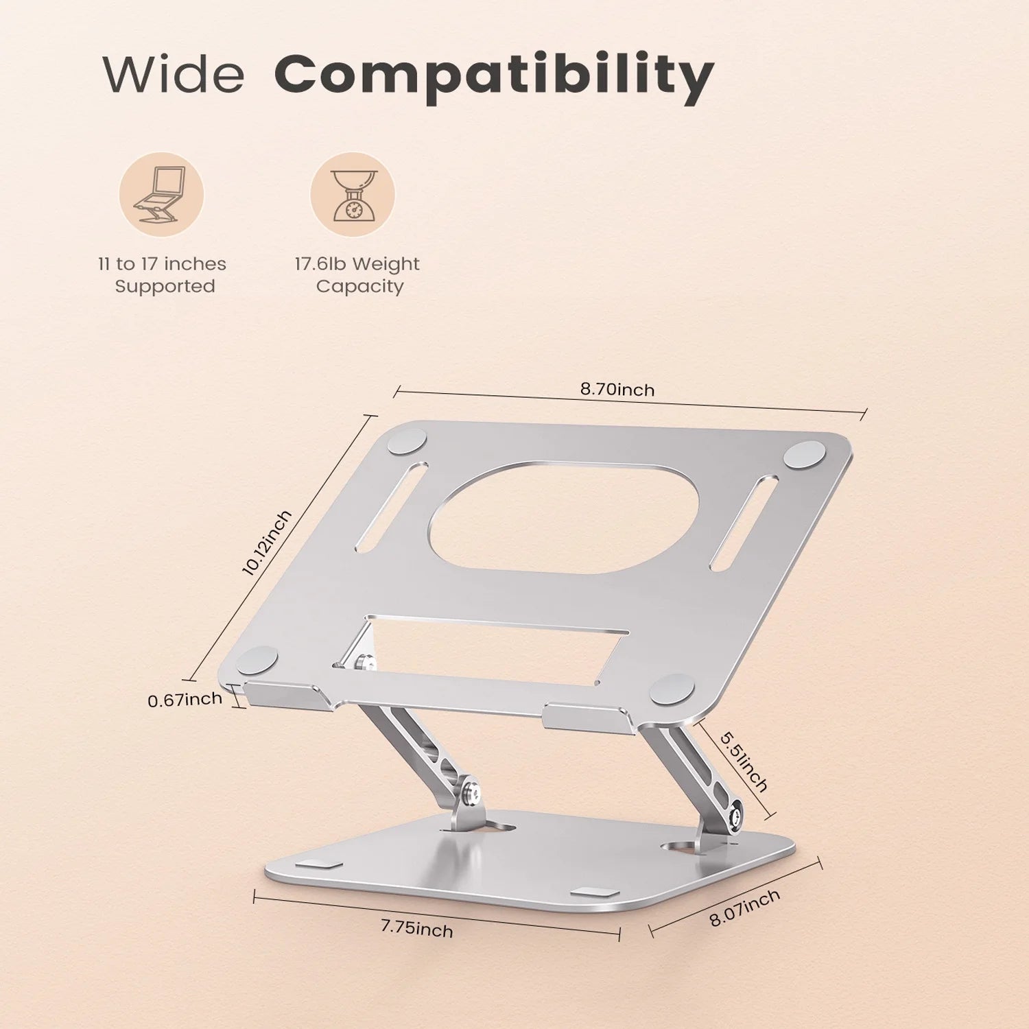 Laptop Stand for Desk,  Aluminum Adjustable Stand of Laptop for Mac / HP / Dell / Samsung, 10-16 Inches Foldable Computer Holder,Silver