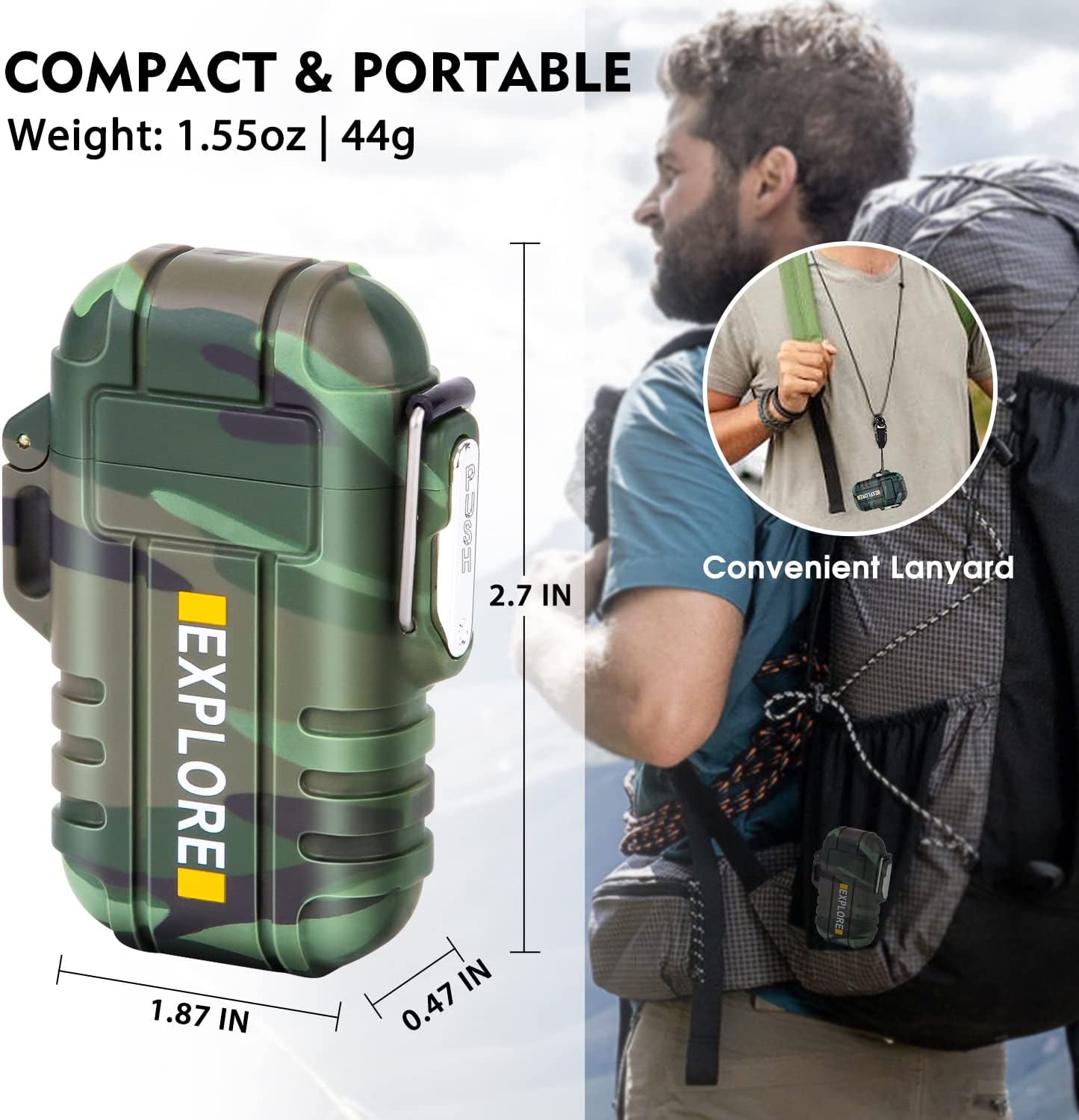 Waterproof Lighter Outdoor Windproof Lighter Dual Arc Lighter Electric Lighters USB Rechargeable Flameless Plasma Cool Lighters for Camping, Hiking, Adventure, Survival Tactical Gear