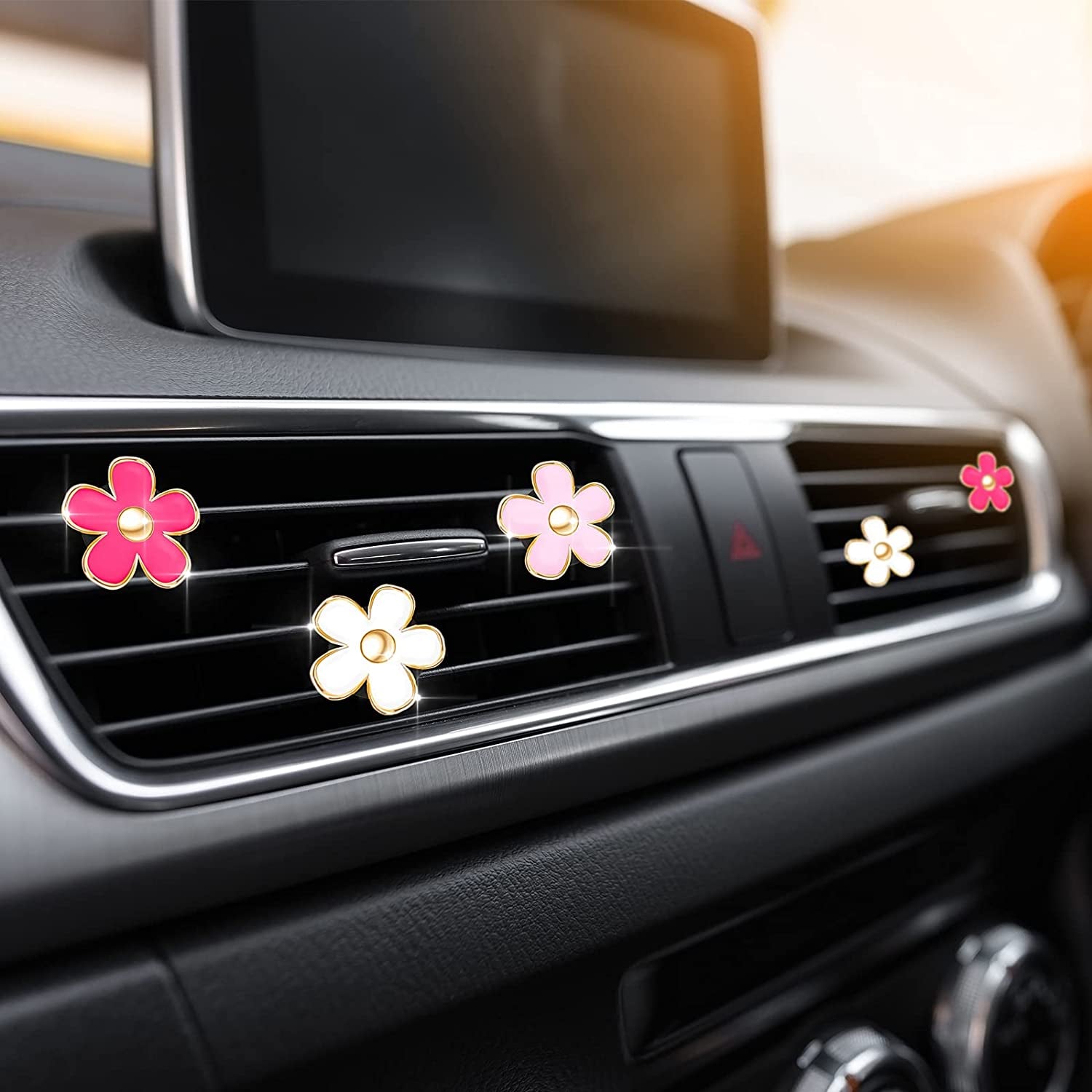 6 Pcs Daisy Flower Air Vent Clip Daisy Flower Christmas Ornament Christmas Car Air Vent Clips Air Freshener Outlet Clip Car Air Conditioning Clip Charm Decor(3 Cm, 3.3 Cm,Red, Pink, White)