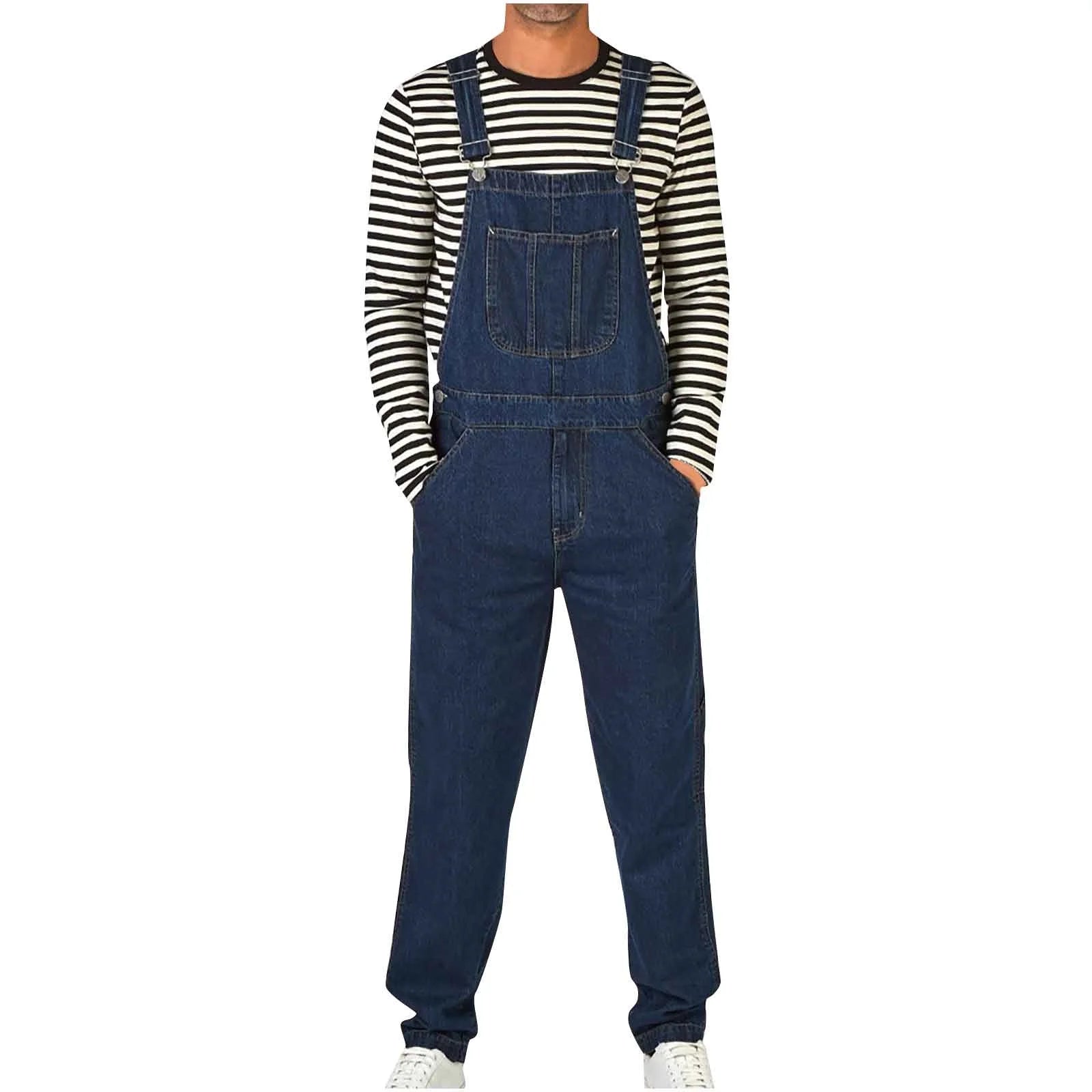 Bib Overalls for Men Denim Regular Fit Outdoor Work Washed Jeans Jumpsuits Slim Pocket Overall