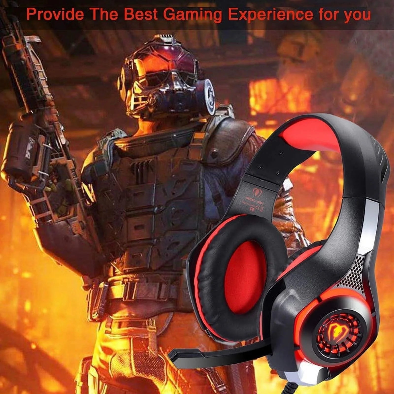 Gaming Headsets for PS5 PS4 Xbox One, Gaming Headphones with Noise Canceling Microphone Surround Sound & LED RGB Light for PC Laptop Headband Headphones Red