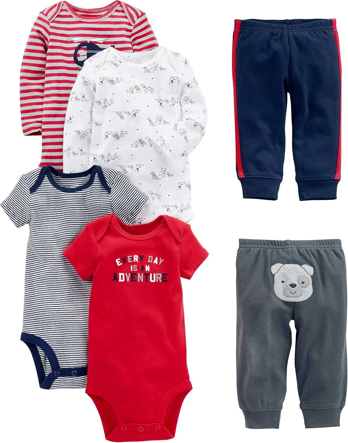 Baby Boys' 6-Piece Bodysuits (Short and Long Sleeve) and Pants Set