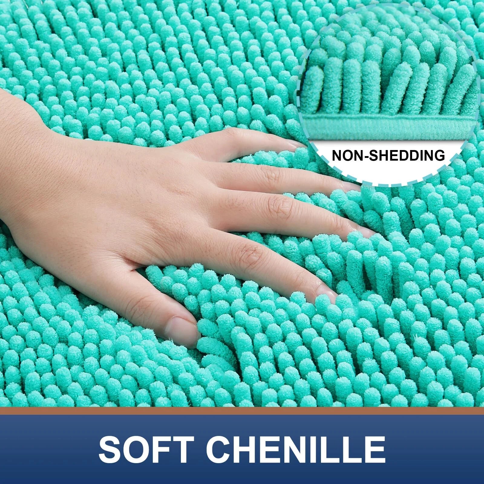 Luxury Chenille Bathroom Rugs, Extra Soft and Absorbent Bath Mat, Turquoise, 16"X24"