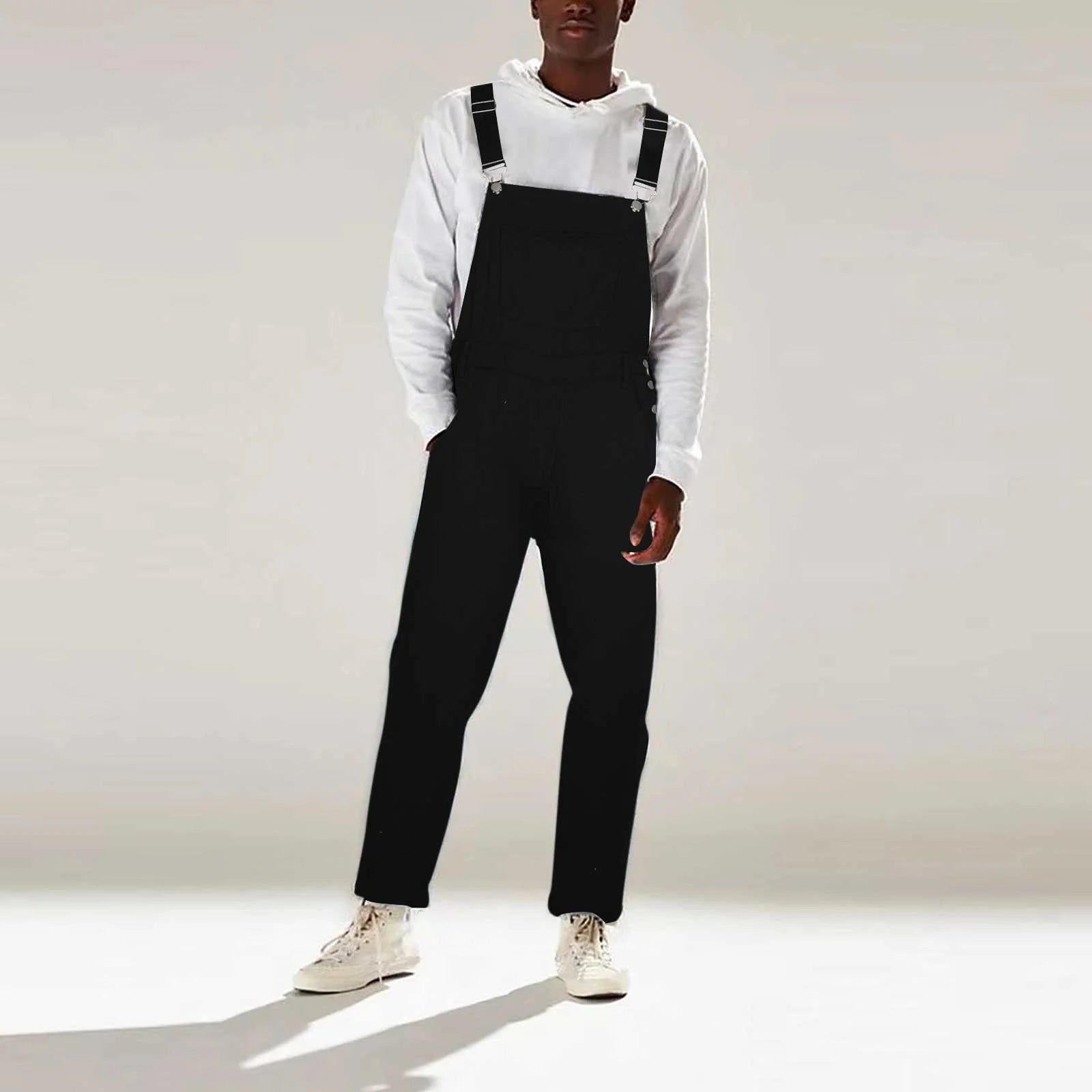 Men'S Denim Bib Trousers Casual Cargo Overalls Jeans Jumpsuits Workwear Trousers Lightweight Fashion Adjustable Straps Long Cargo Trousers Multiple Pockets Hippy Clothes Black 1 M