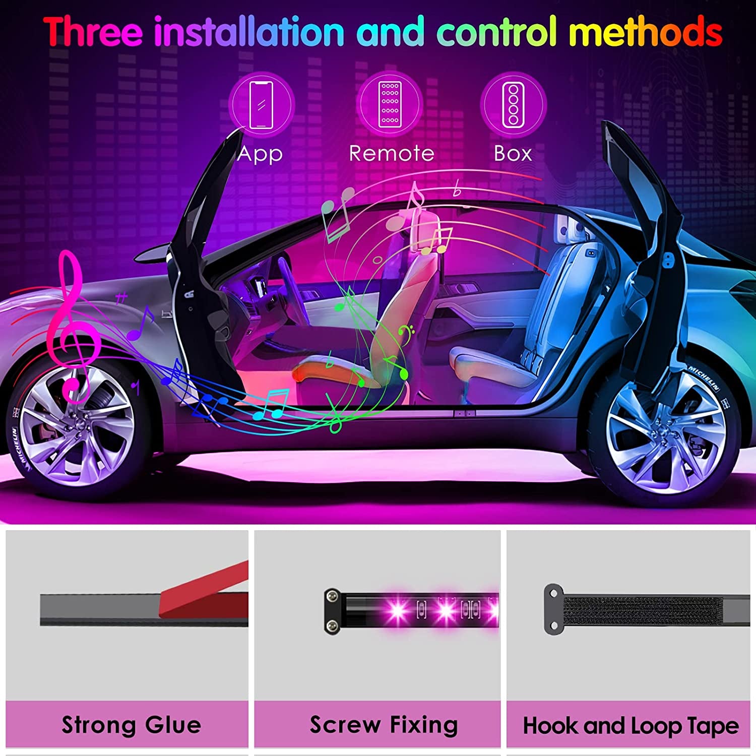 Interior Car Lights  Car Accessories APP Control with Remote Music Sync Color Change RGB under Dash Car Lighting with Charger 12V LED Lights Running Board Lights