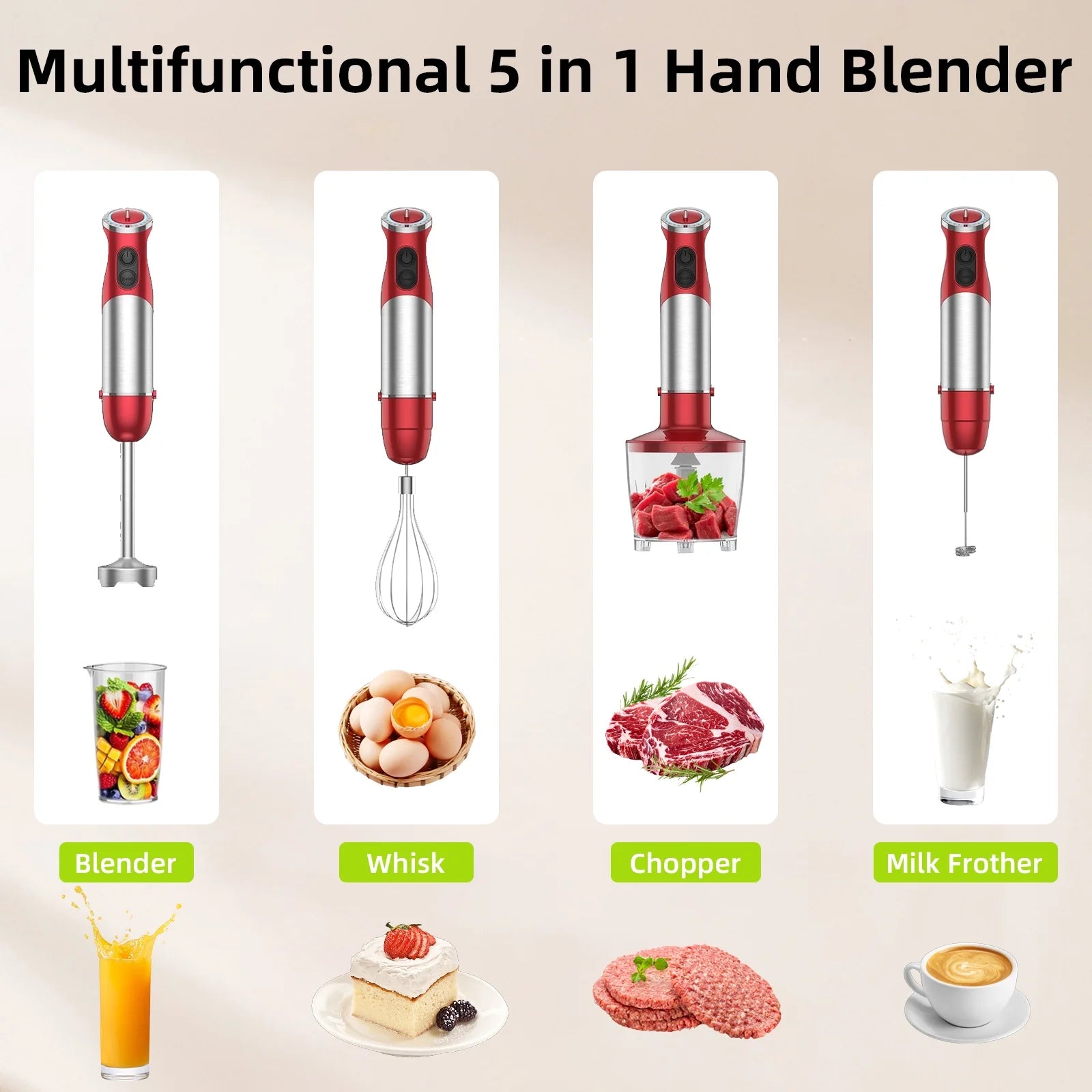 Immersion Blender Handheld for Kitchen: 5-In-1 1000W Multi-Purpose Hand Blender, 12-Speed Stick Blender for Making Baby Food, Soup, Puree, Cake