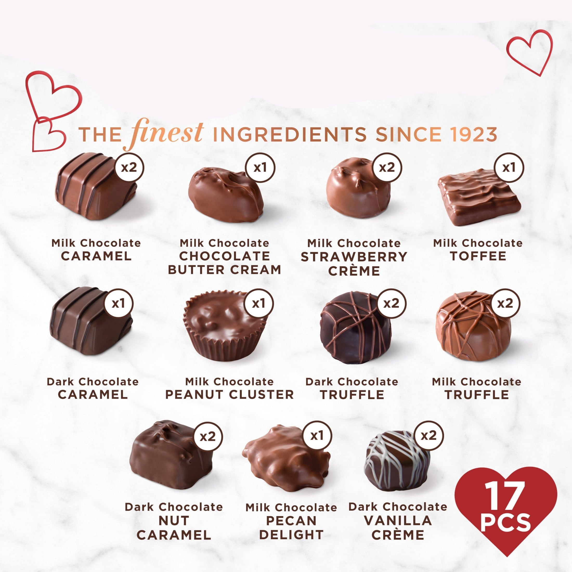 Valentine'S Day Red Foil Heart Assorted Milk & Dark Chocolate Gift Box, 10 Oz. (17 Pieces)