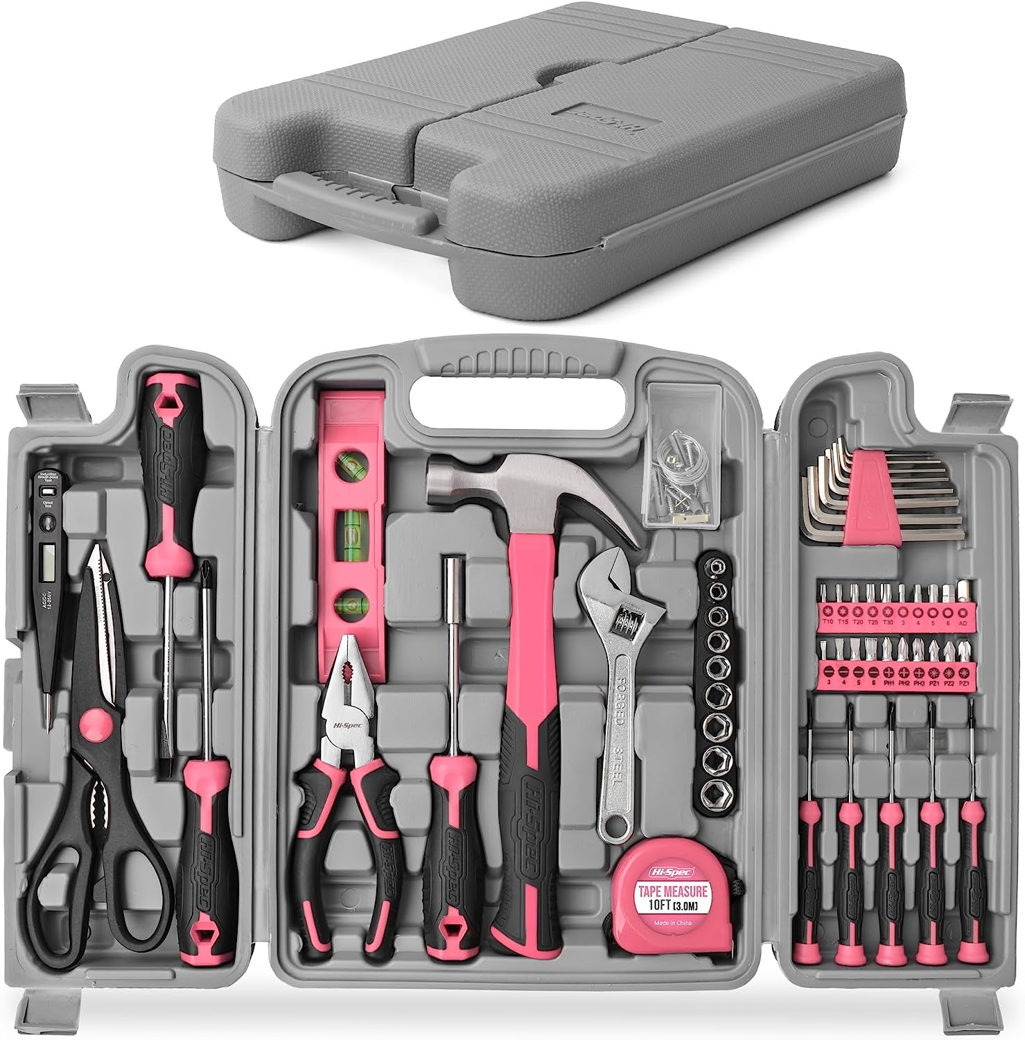 54Pc Tool Set General Household Toolkit with Toolbox Storage Case, Pink Ladies Basic House DIY Tool Kit Set for Women Home Garage Office College Dormitory Use