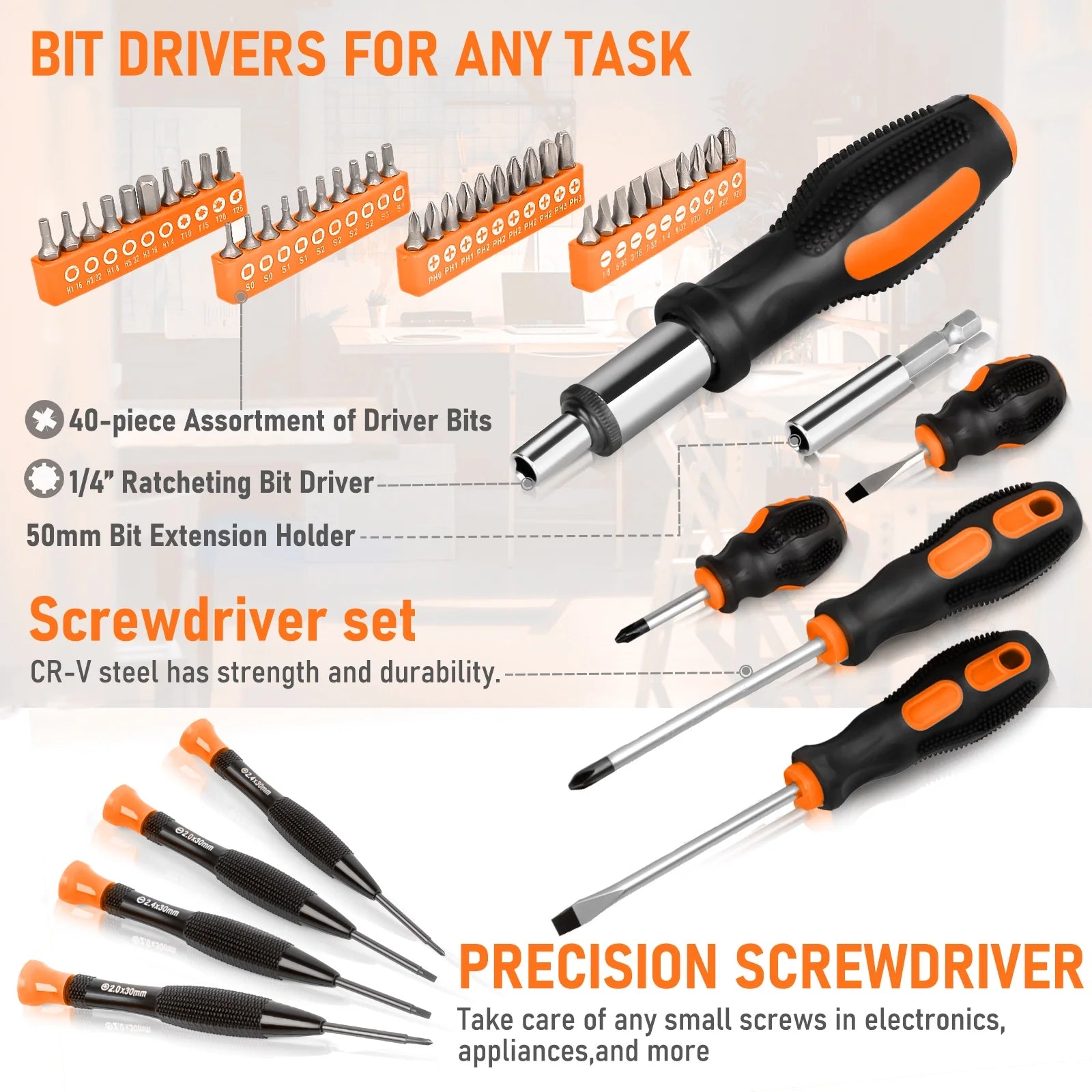 Orange Tool Set - 207 Piece Portable Home Repairing Tool Kit