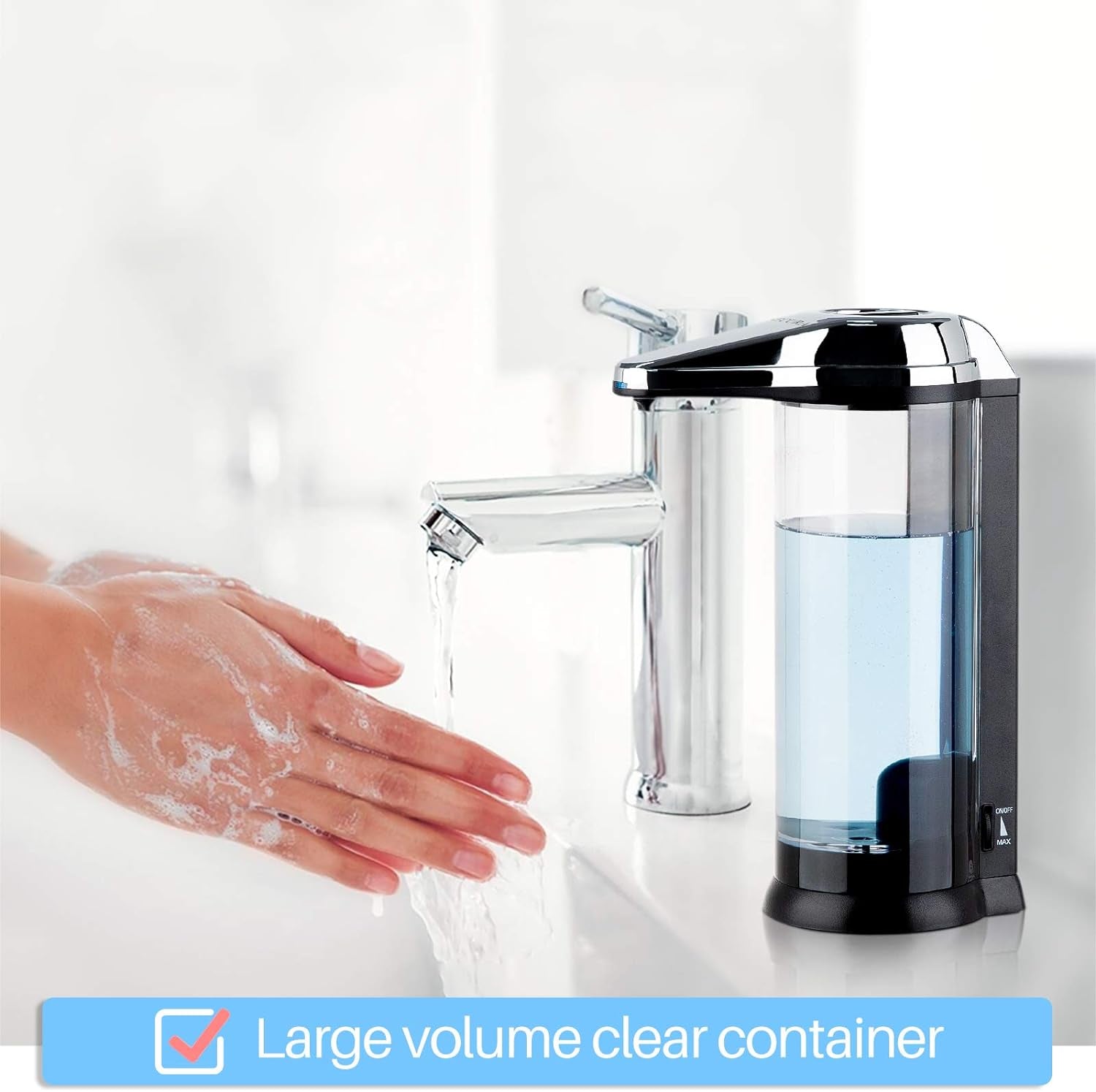 17Oz Automatic Liquid Soap Dispenser, Touchless Battery Operated Hand Soap Dispenser with Adjustable Soap Dispensing Volume Control Dial, Personal Care Dispenser for Household Use (Chrome)