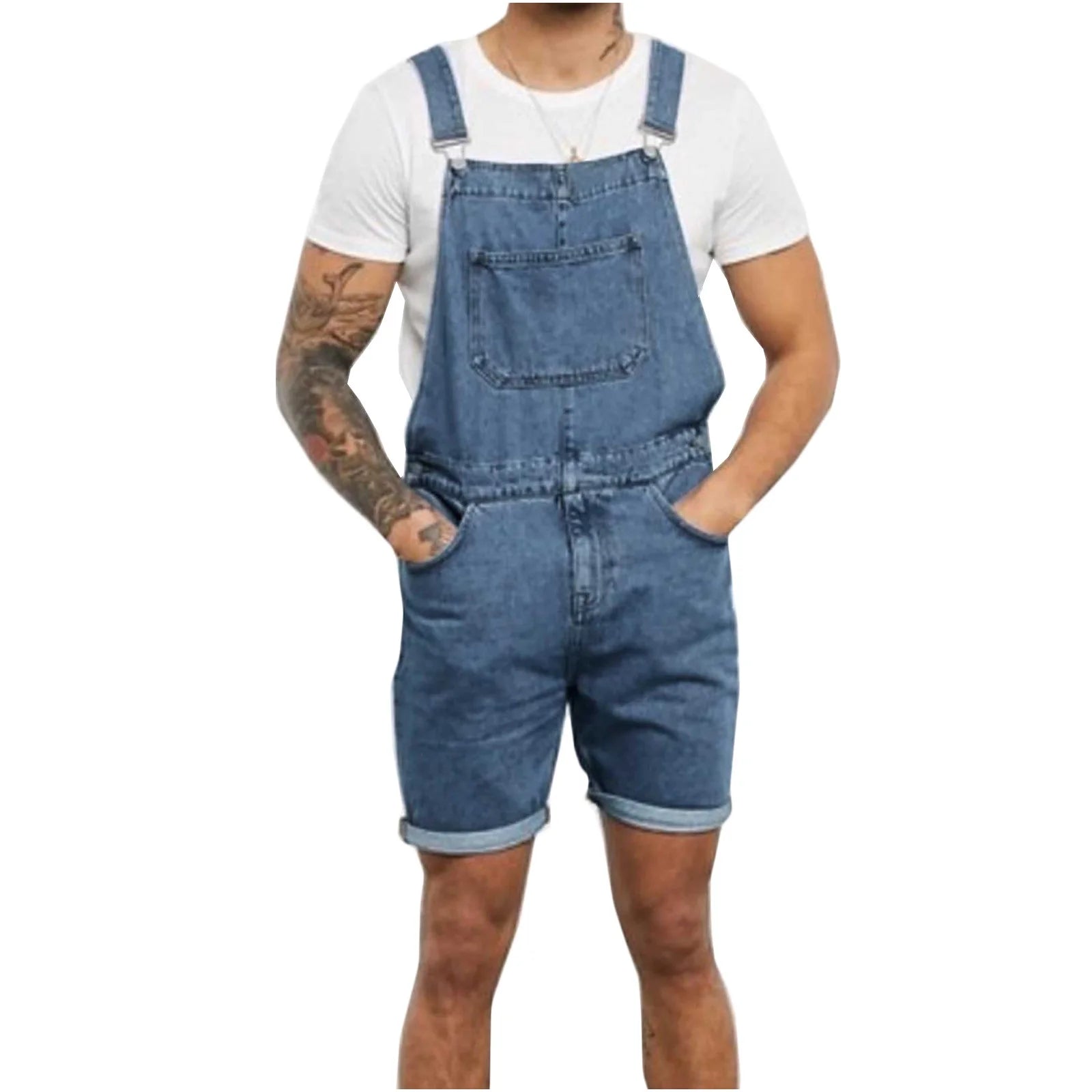 Men Cargo Jumpsuit Denim Shorts Bib Overalls Jeans Summer Casual Outdoor Jumpsuits with Pockets Basic Solid Color Rompers Deals of the Day Lightning Deals Light Blue XL