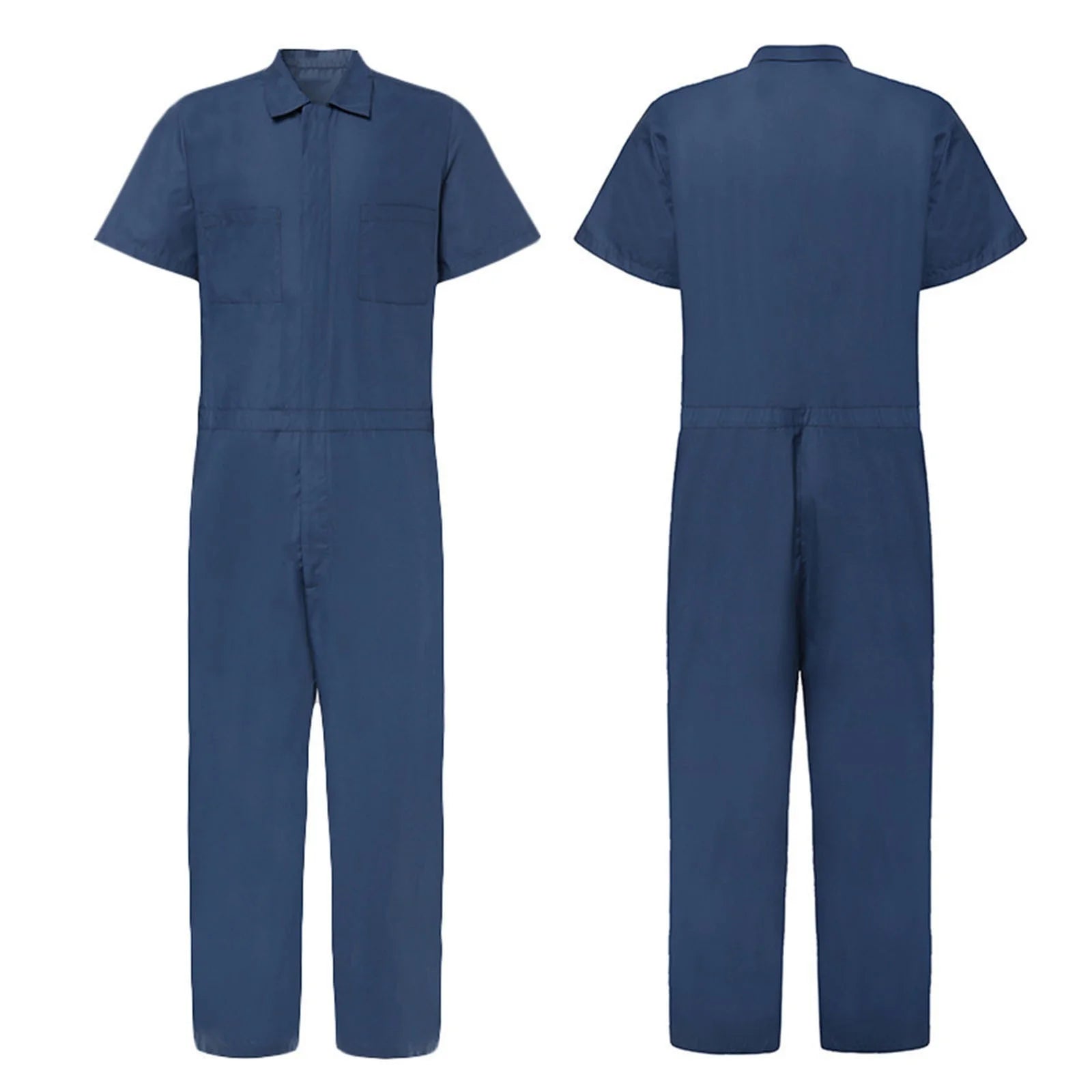 Mens Short Sleeve Zip up Coverall Lightweight Work Jumpsuit with Elastic Waist and Multi Pockets Flash Deals Today Blue XXXL