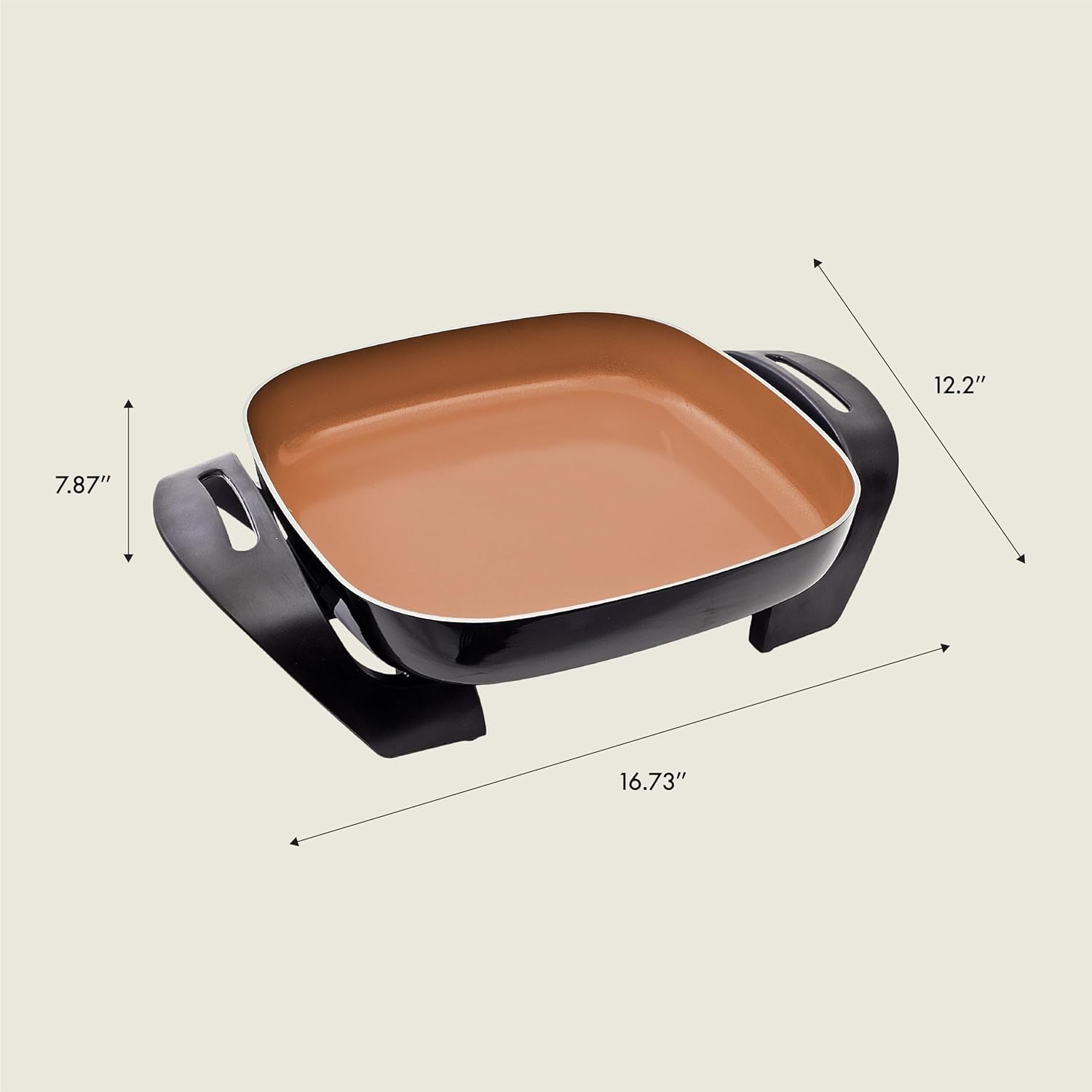 Electric Skillet and Frying Pan with Glass Lid, Nonstick Coating, Cool Touch Handles, Removable Heating Probe, Dishwasher Safe, 12 X 12 Inch, Copper