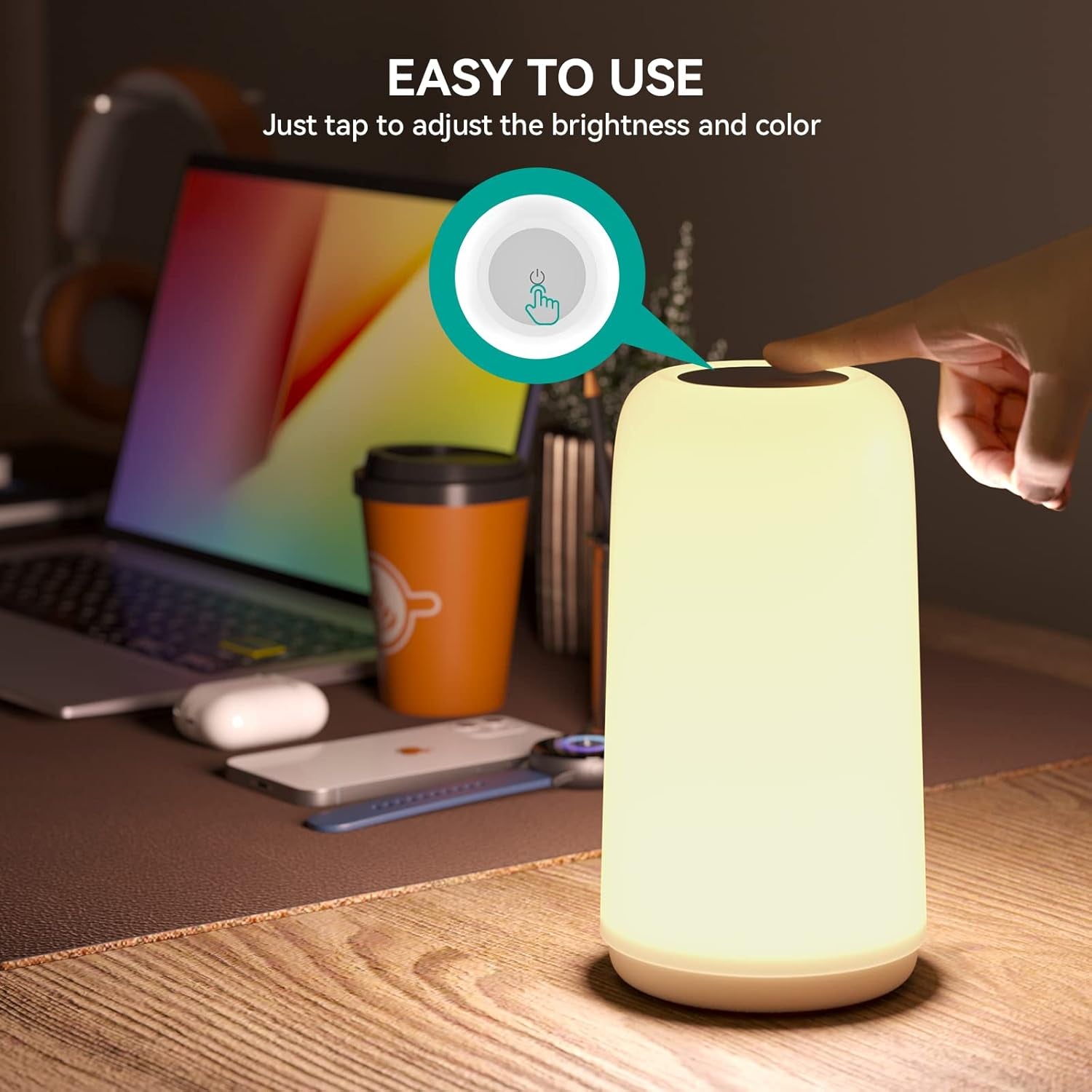 Touch Bedside Table Lamp, [Sleek Design & RGB Mode] 3 Way Dimmable Small Lamp for Bedroom, LED Lamp with Warm White Lights, Multi-Color Smart Nightstand Lamp for for Living Room Home Gifts