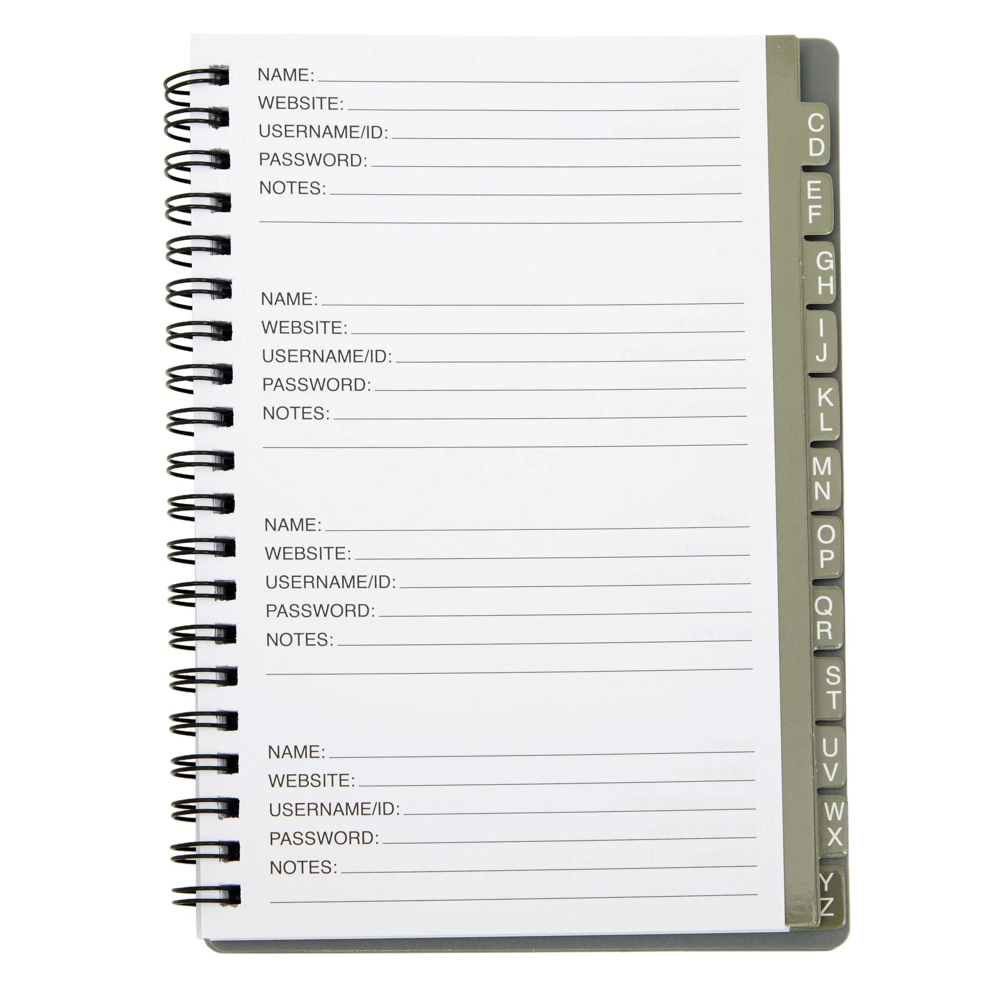 2-Pack Spiral Password Keeper Book with Alphabetical Tabs, Password Notebook for Internet and Computer Login, Username, Passwords for Home, Office, Gray/Black (80 Lined Pages, 5X7 In)