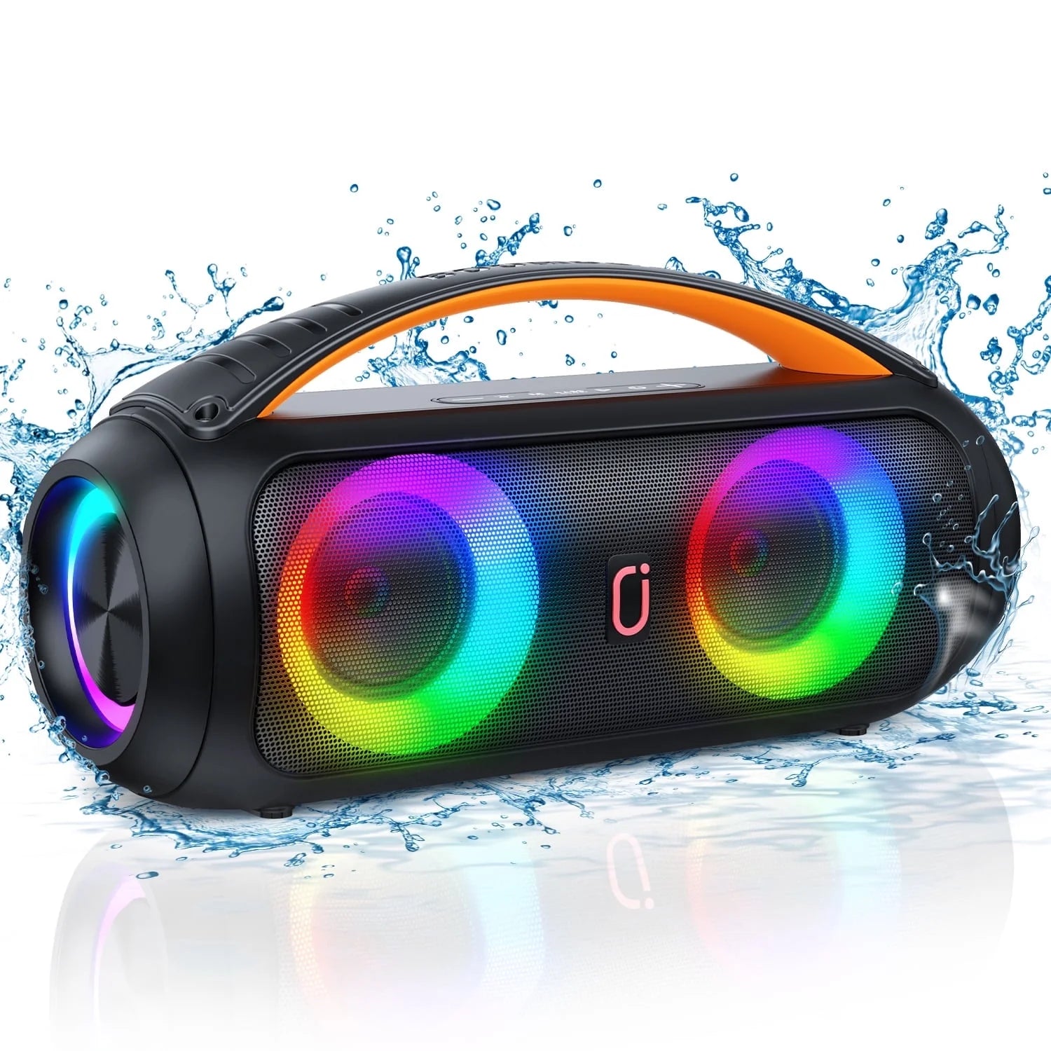 Waterproof Bluetooth Speaker, Wireless Ourdoor Speaker with DJ Lights, Party Speaker with Deep Bass, Portable Home Boombox Speaker for Pool Beach Party