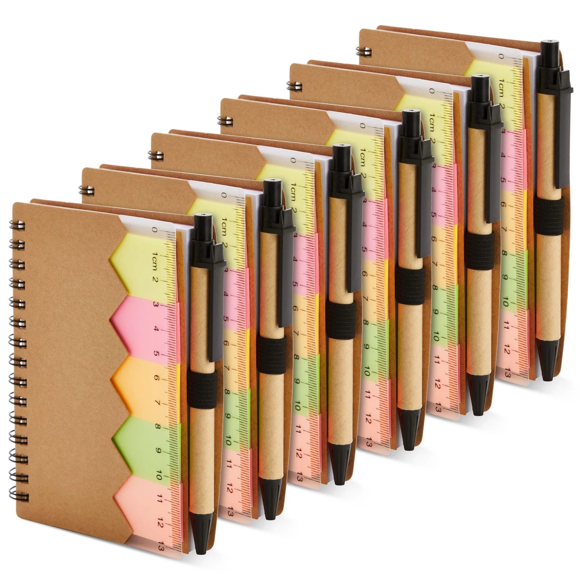 6 Pack Pocket Notebook with Pen - Small Spiral Steno Notepads Bulk with Sticky Tabs and Ruler - Kraft Paper Cover (4 X 5.5 In)