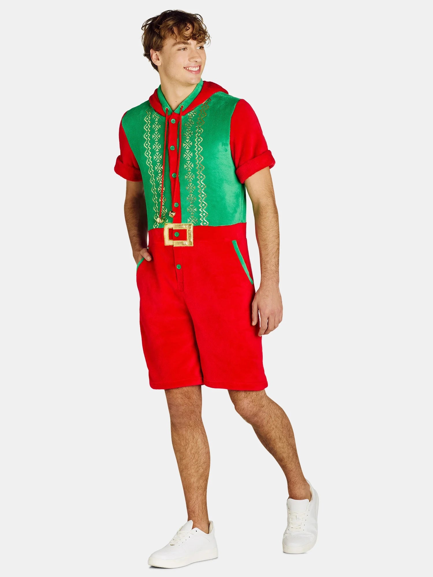 Men'S Jingle Elf Romphim Santacon Shorts Jumpsuit, Sizes S- XL